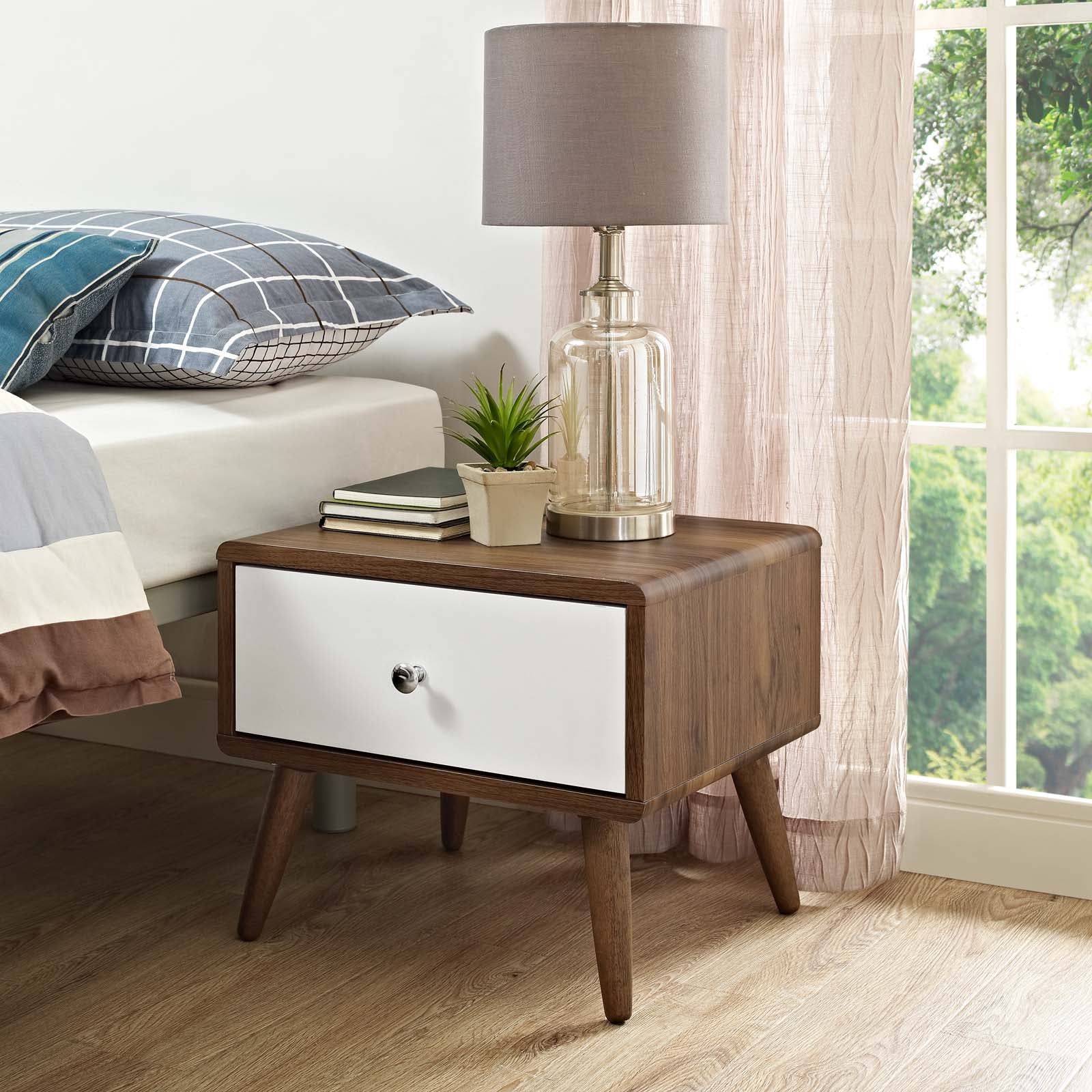 Modway Nightstands & Side Tables - Transmit Nightstand Walnut And White