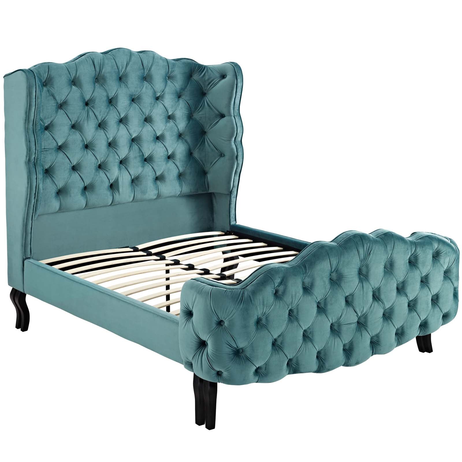 Modway Beds - Violette Queen Tufted Wingback Performance Velvet Platform Bed Sea Blue
