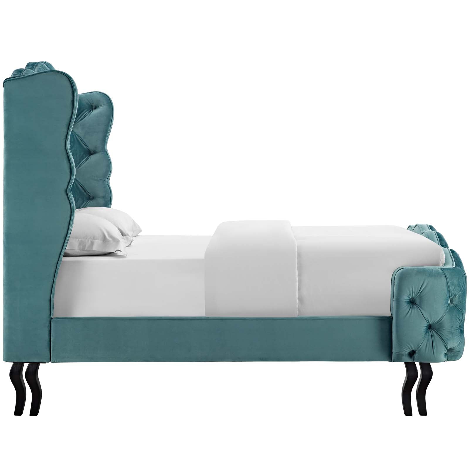 Modway Beds - Violette Queen Tufted Wingback Performance Velvet Platform Bed Sea Blue