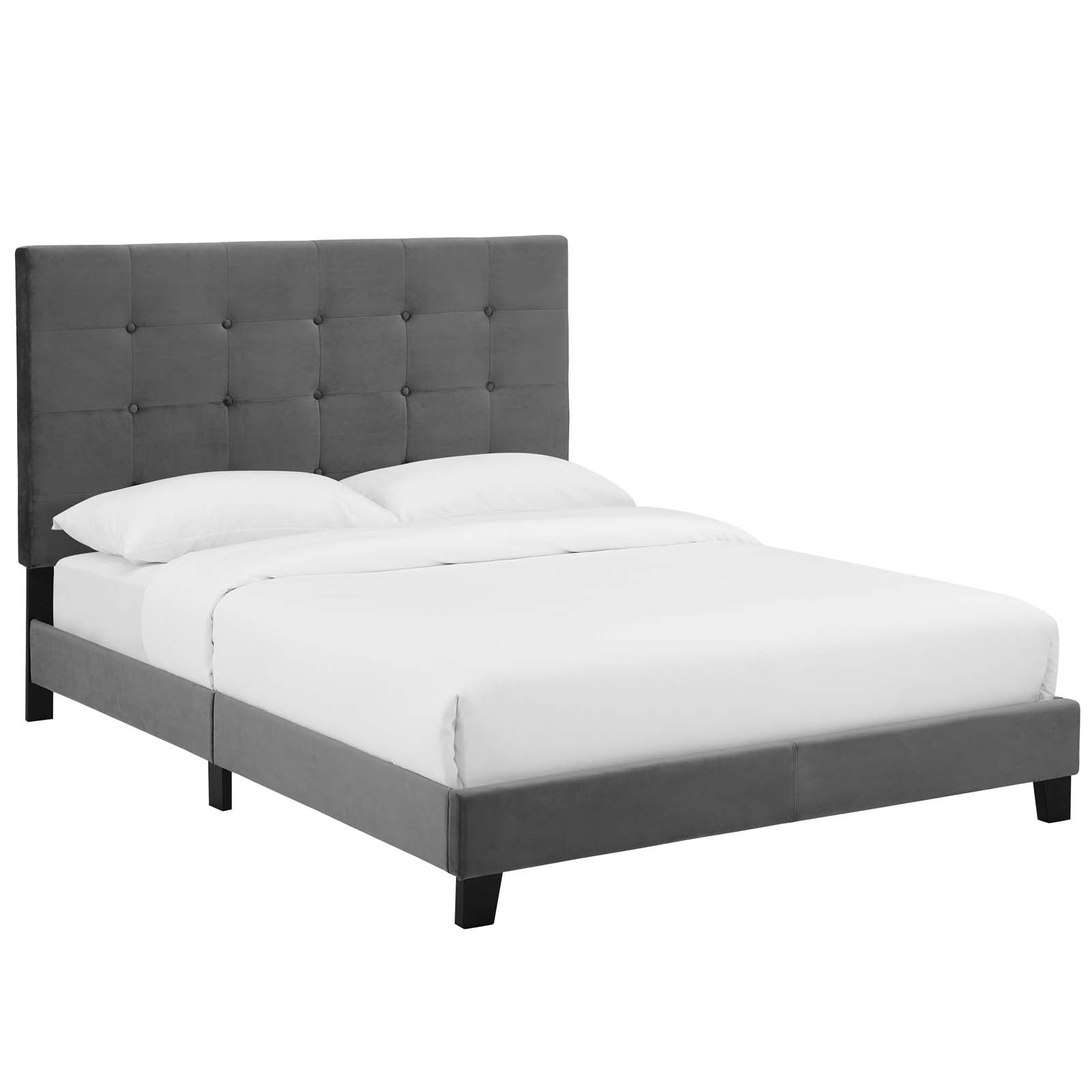 Modway Beds - Melanie Twin Tufted Button Upholstered Performance Velvet Platform Bed Gray