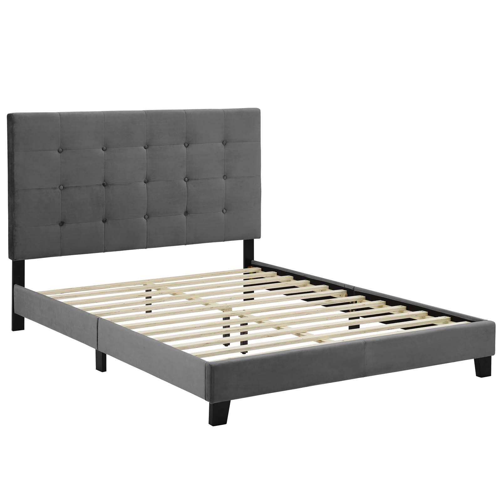 Modway Beds - Melanie Twin Tufted Button Upholstered Performance Velvet Platform Bed Gray