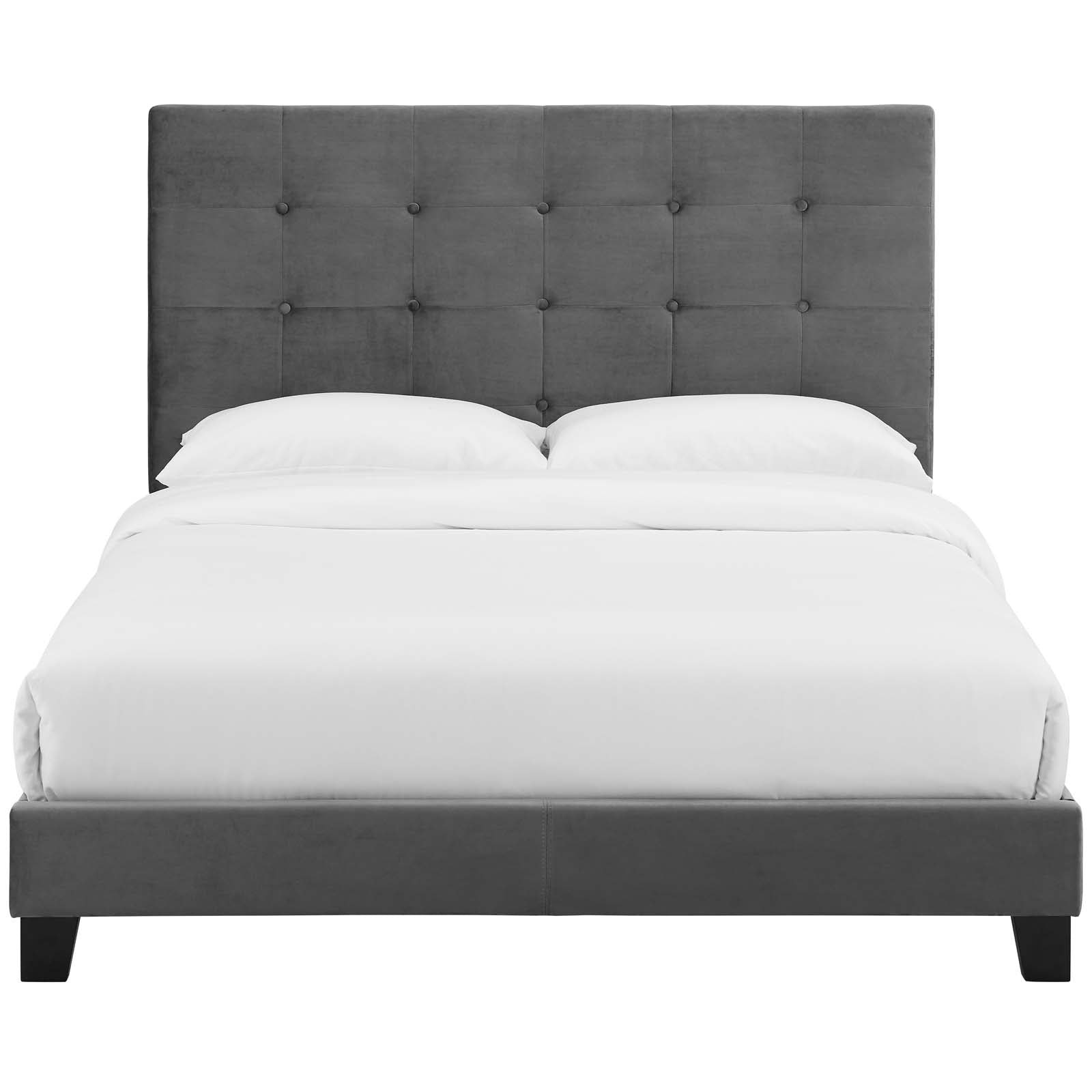 Modway Beds - Melanie Twin Tufted Button Upholstered Performance Velvet Platform Bed Gray