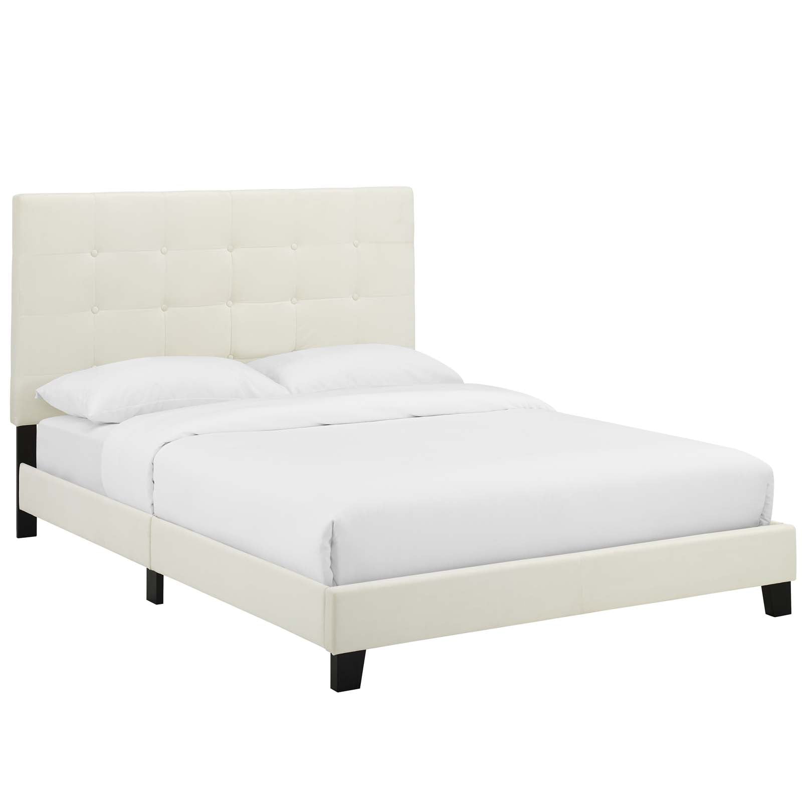 Modway Beds - Melanie Twin Tufted Button Upholstered Performance Velvet Platform Bed Ivory