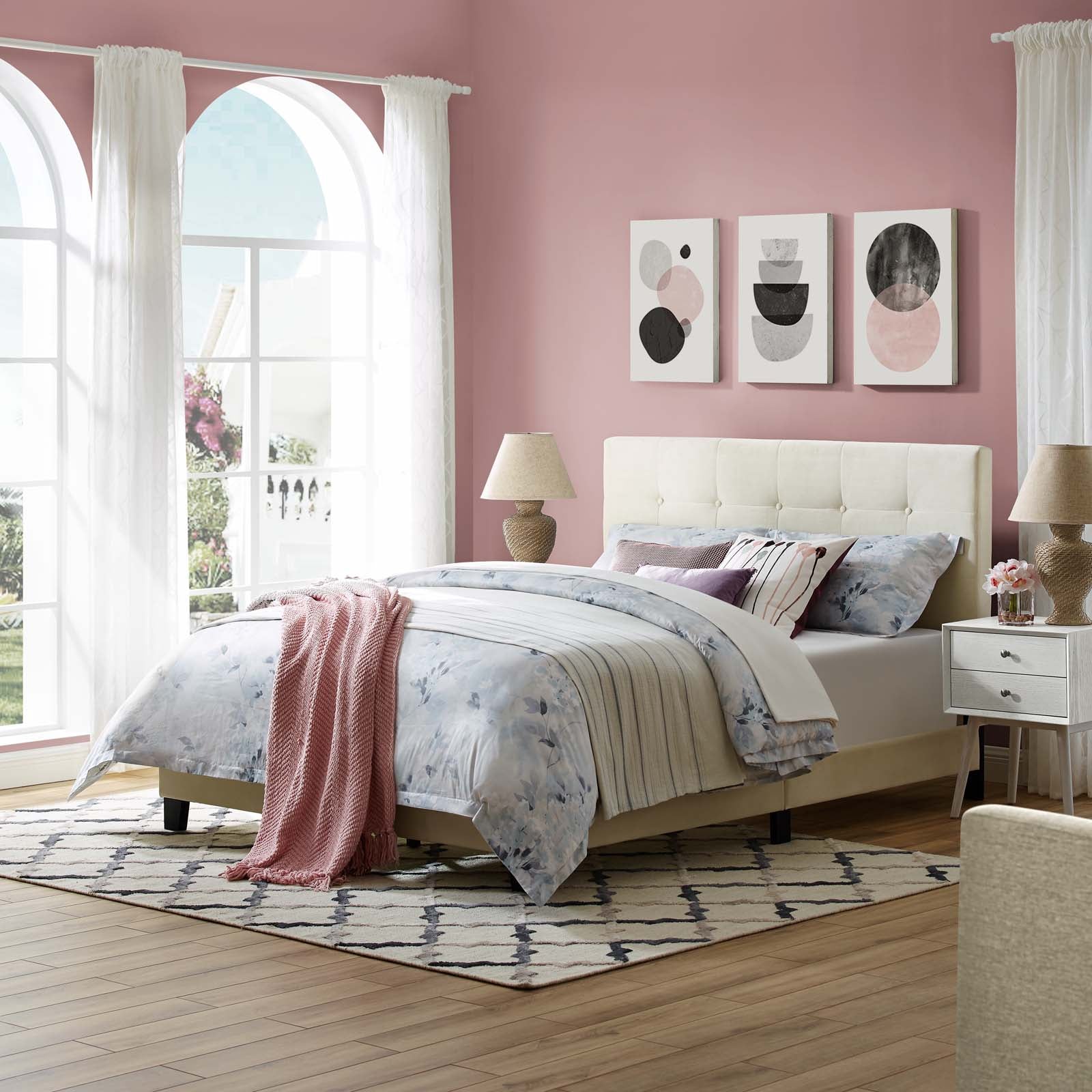 Modway Beds - Melanie Twin Tufted Button Upholstered Performance Velvet Platform Bed Ivory