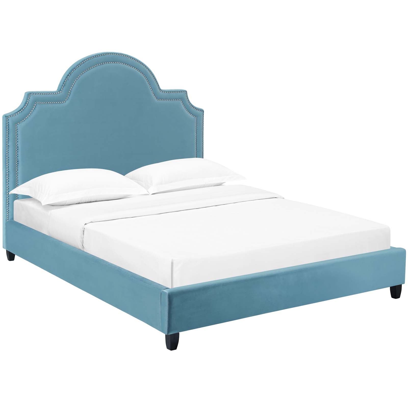 Modway Beds - Primrose Queen Performance Velvet Platform Bed Sea Blue