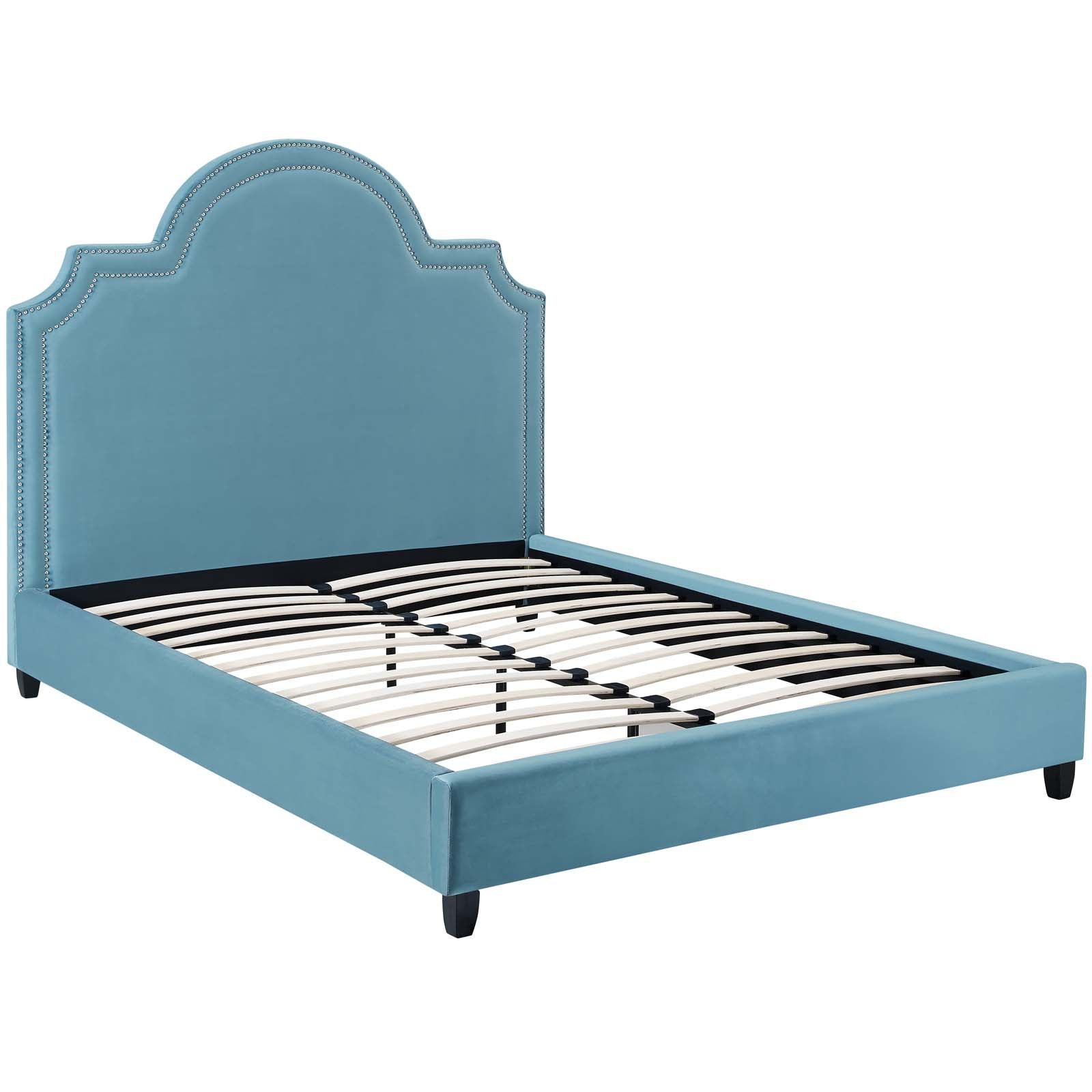 Modway Beds - Primrose Queen Performance Velvet Platform Bed Sea Blue