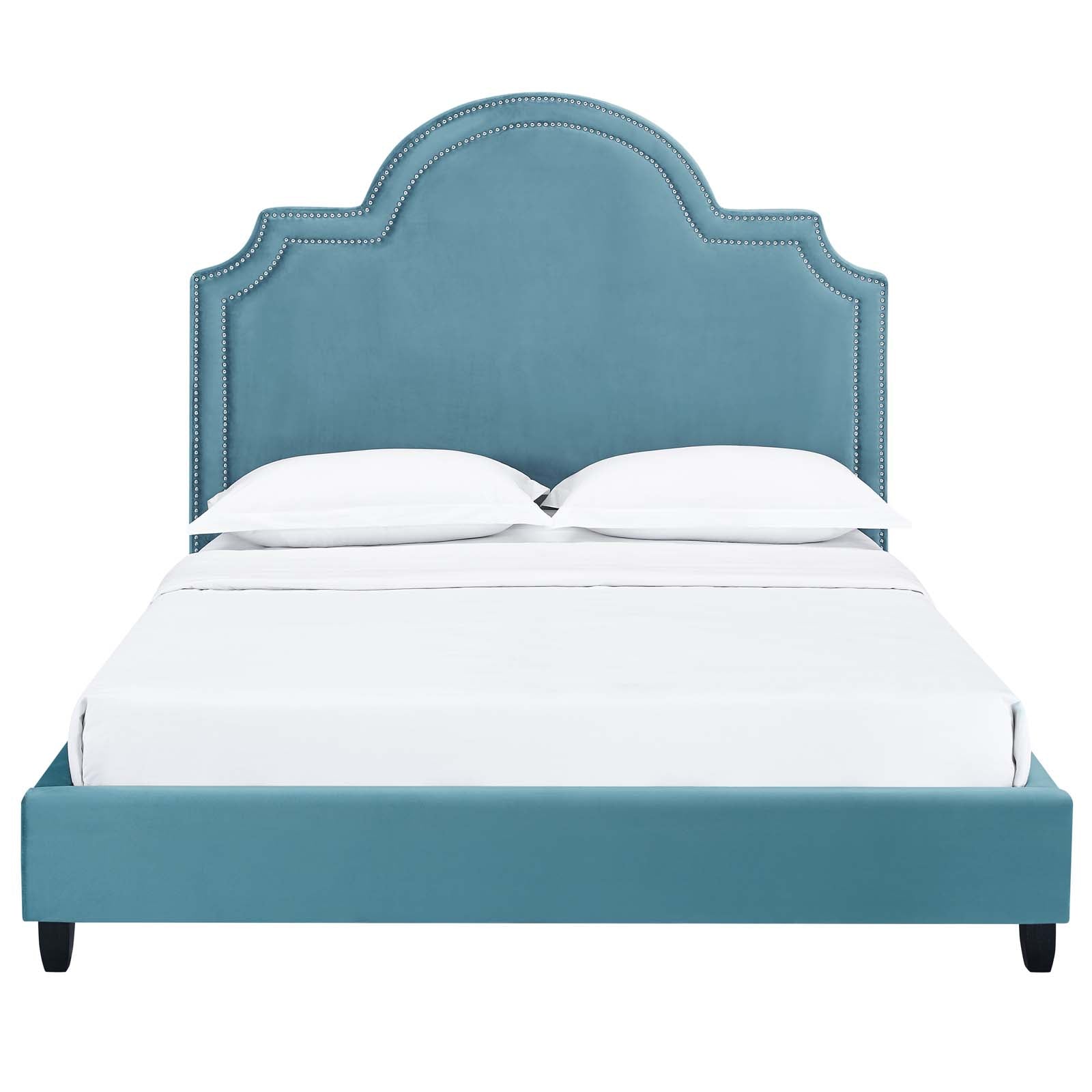 Modway Beds - Primrose Queen Performance Velvet Platform Bed Sea Blue