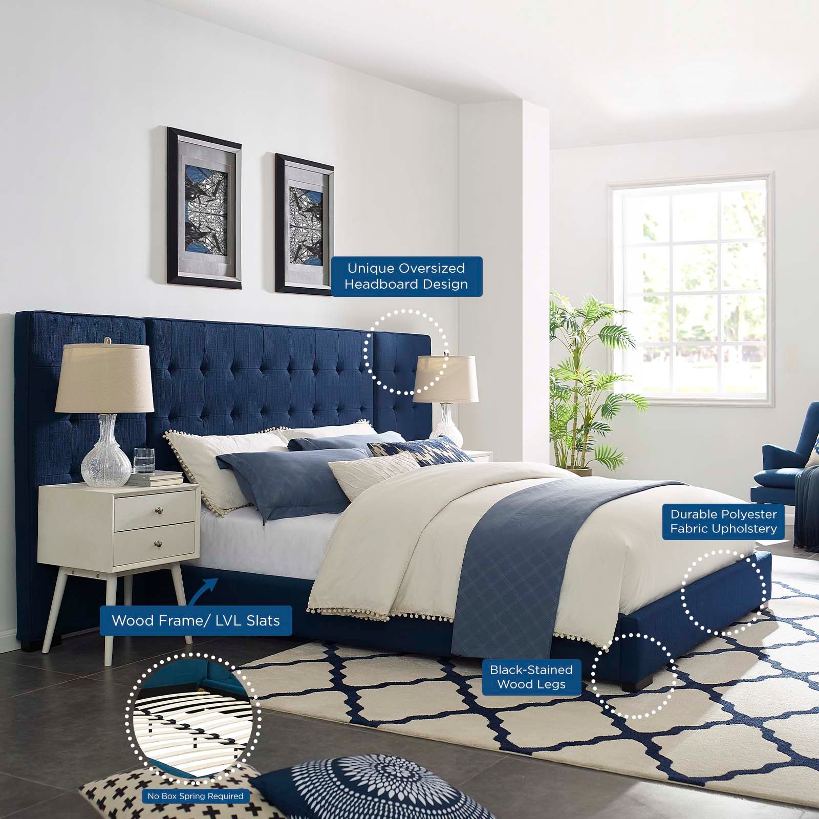 Modway Beds - Sierra Queen Upholstered Fabric Platform Bed Azure