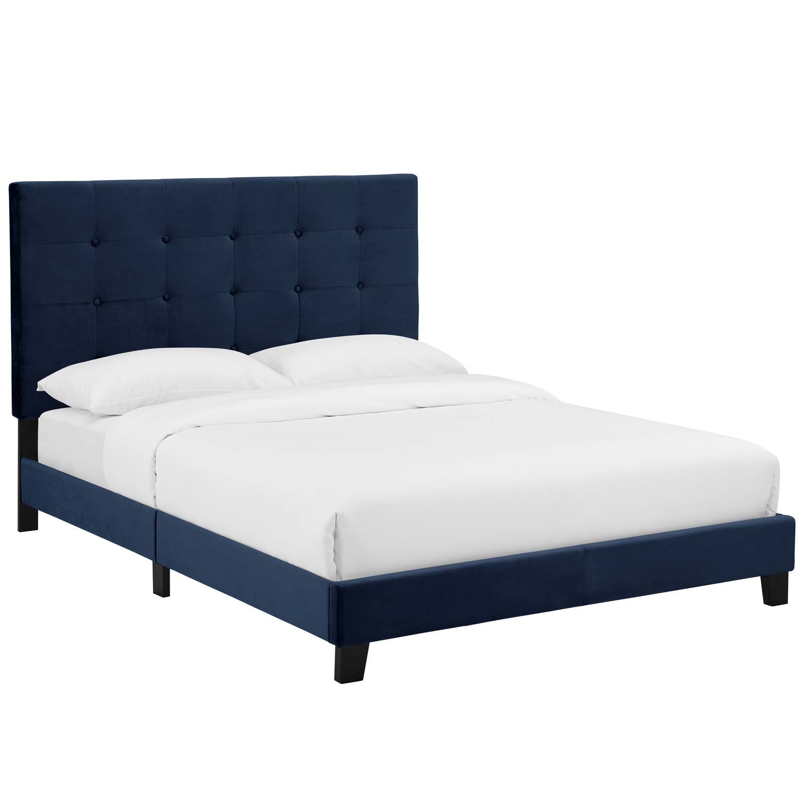 Modway Beds - Melanie Full Tufted Button Upholstered Performance Velvet Platform Bed Midnight Blue
