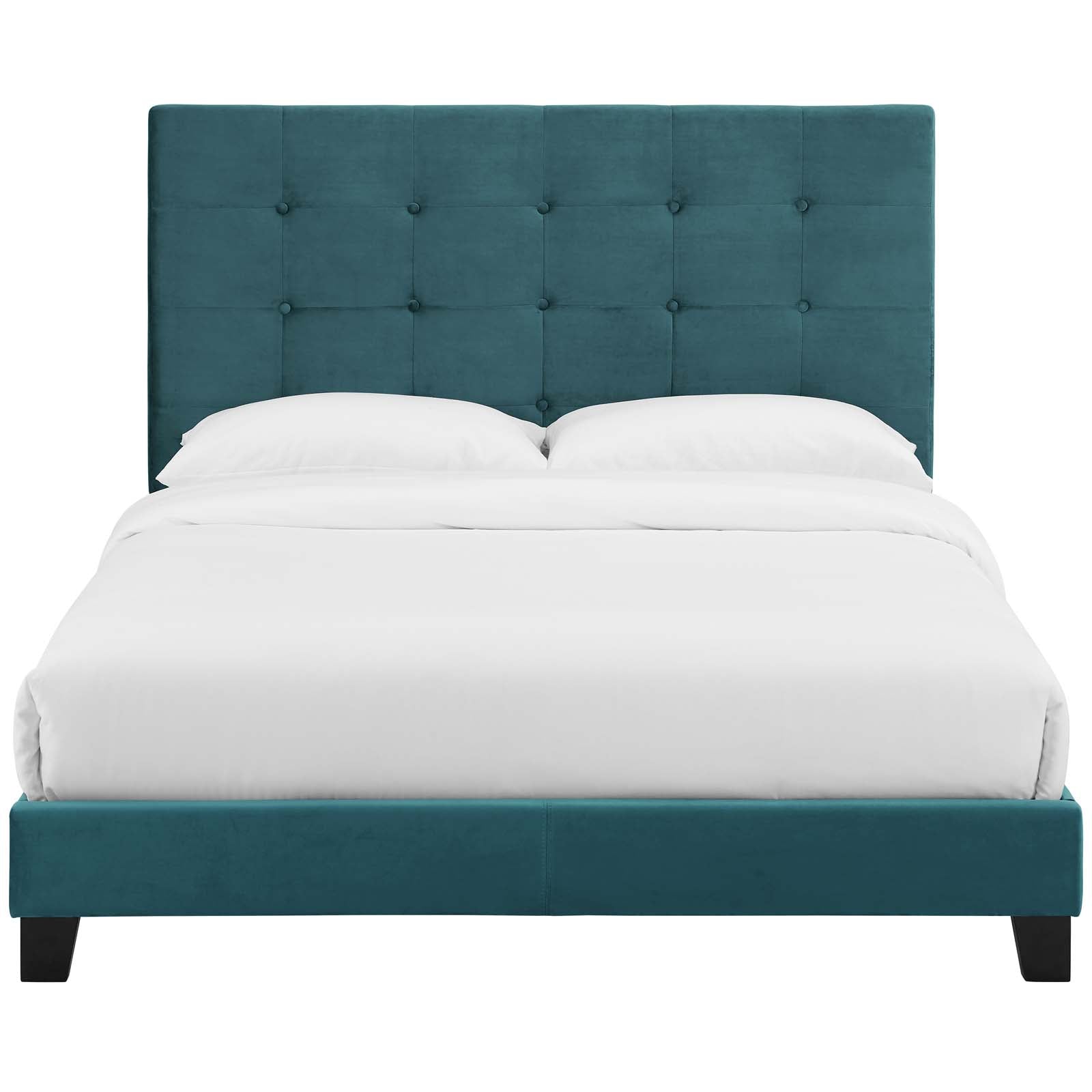 Modway Beds - Melanie Full Tufted Button Upholstered Performance Velvet Platform Bed Sea Blue