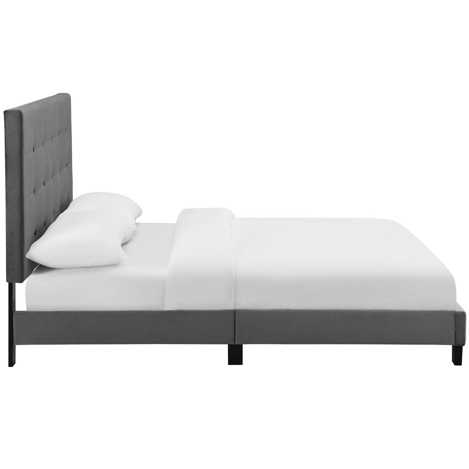 Modway Beds - Melanie Queen Tufted Button Upholstered Performance Velvet Platform Bed Gray