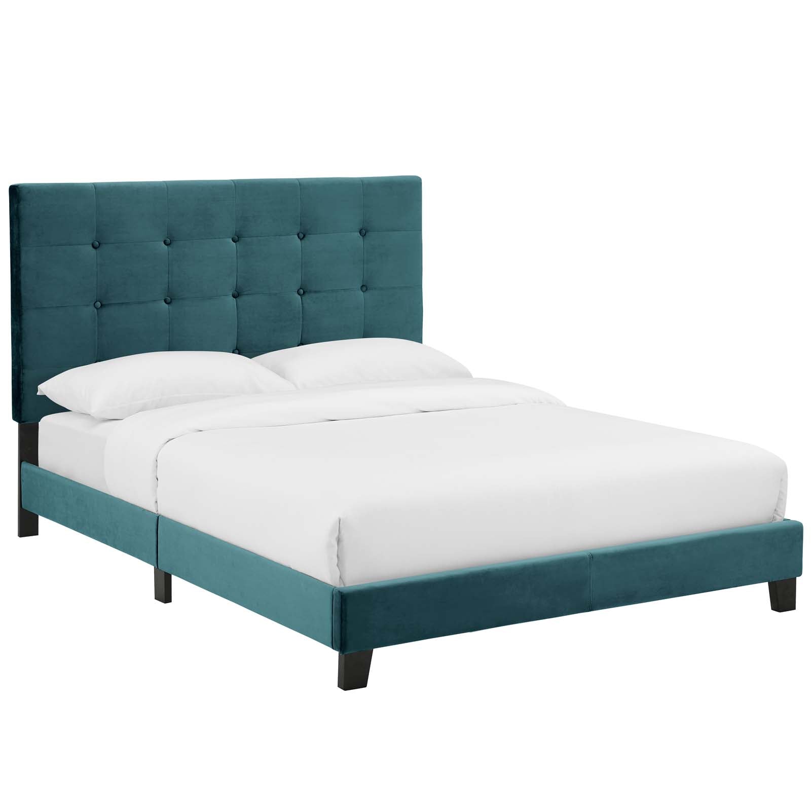 Modway Beds - Melanie Queen Tufted Button Upholstered Performance Velvet Platform Bed Sea Blue