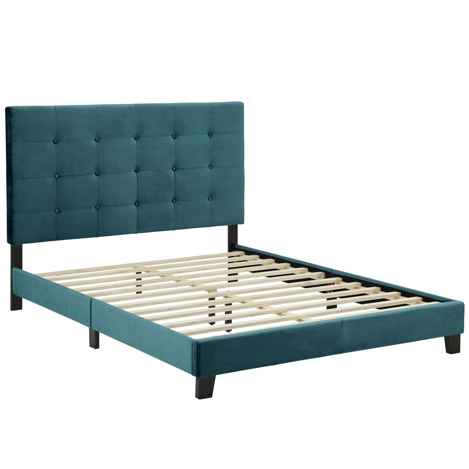 Modway Beds - Melanie Queen Tufted Button Upholstered Performance Velvet Platform Bed Sea Blue