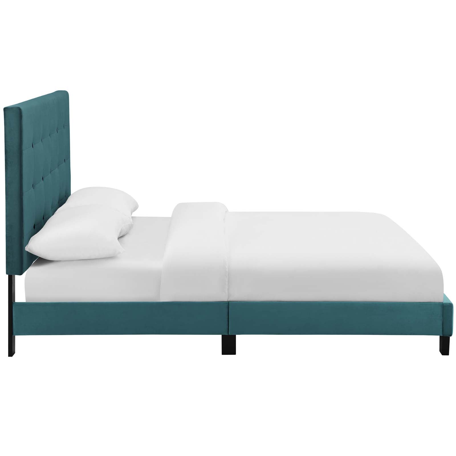 Modway Beds - Melanie Queen Tufted Button Upholstered Performance Velvet Platform Bed Sea Blue
