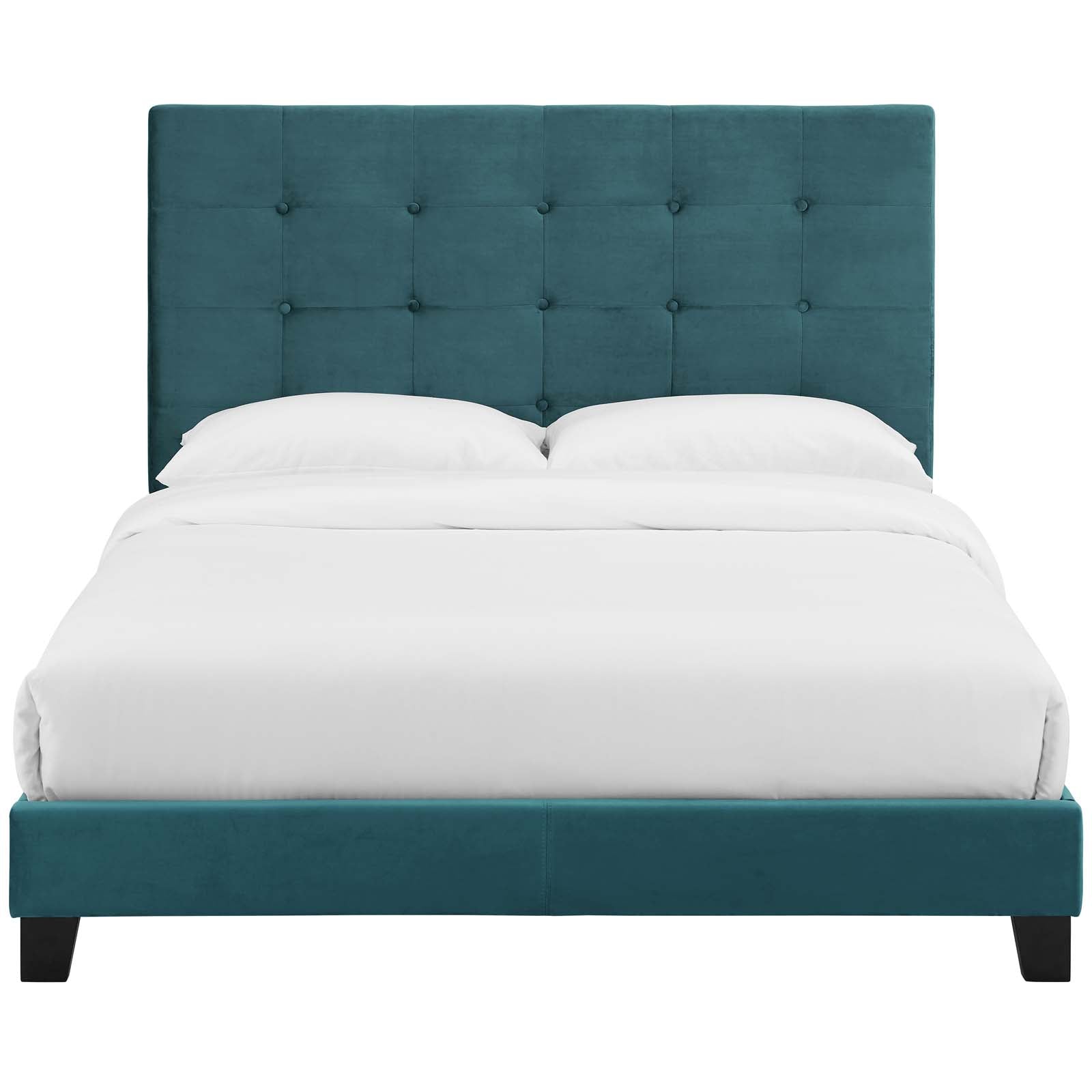 Modway Beds - Melanie Queen Tufted Button Upholstered Performance Velvet Platform Bed Sea Blue