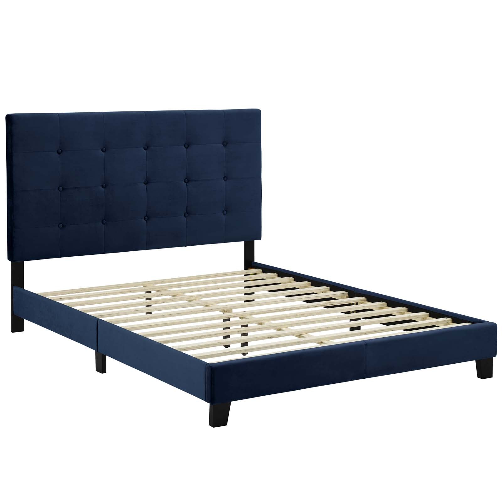 Modway Beds - Melanie King Tufted Button Upholstered Performance Velvet Platform Bed Midnight Blue