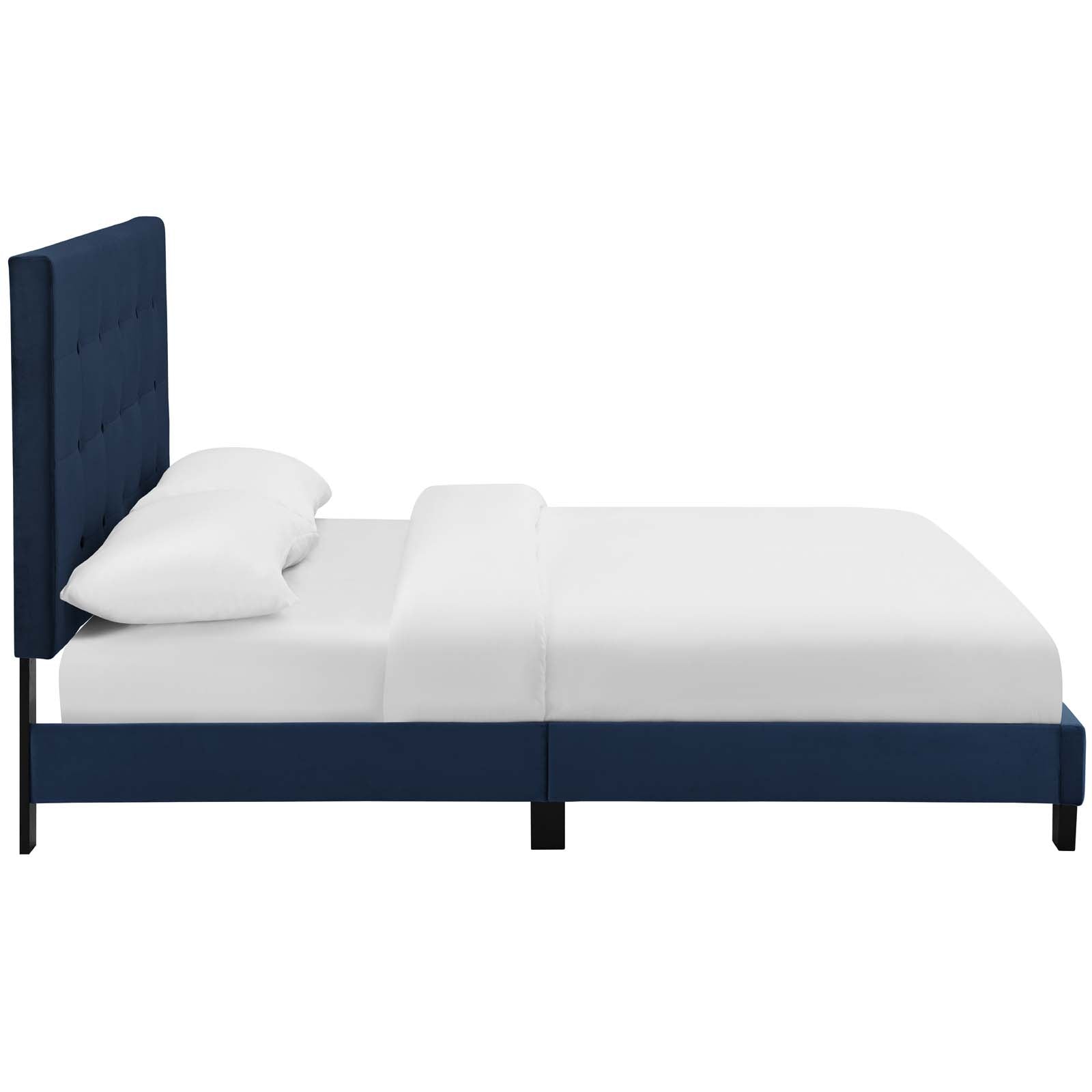 Modway Beds - Melanie King Tufted Button Upholstered Performance Velvet Platform Bed Midnight Blue