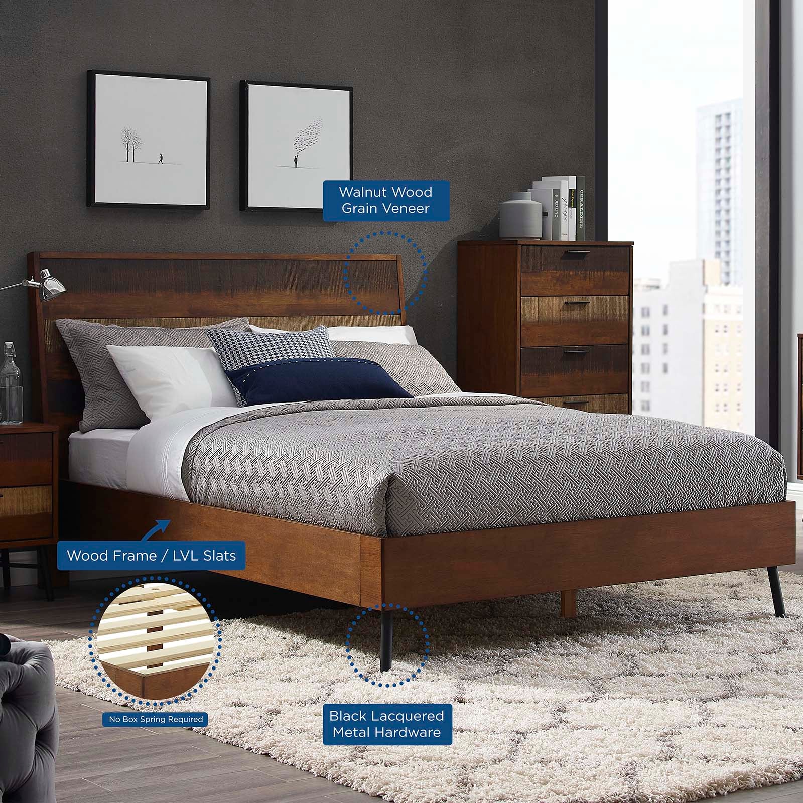 Modway Beds - Arwen Queen Rustic Wood Bed Walnut
