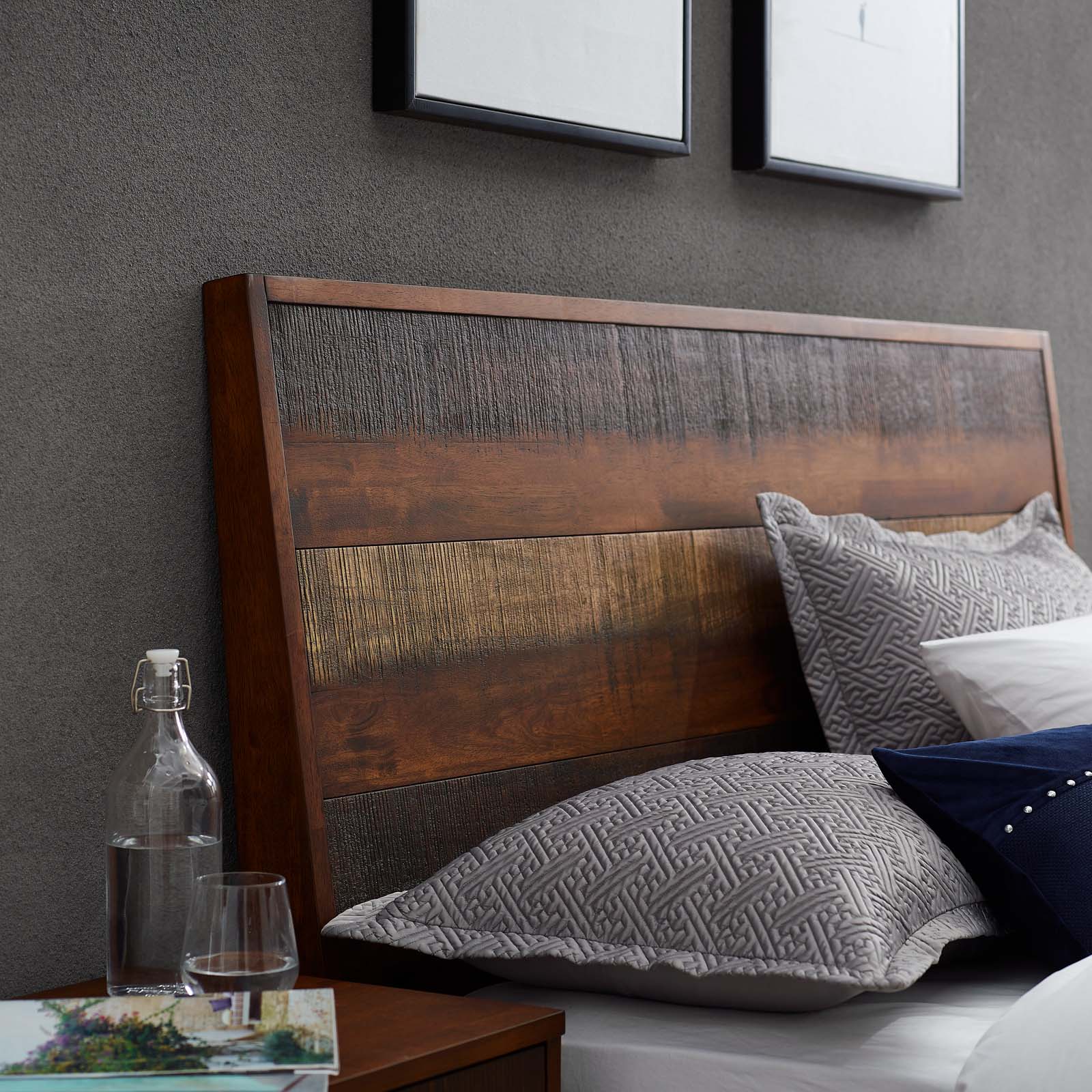 Modway Beds - Arwen Queen Rustic Wood Bed Walnut