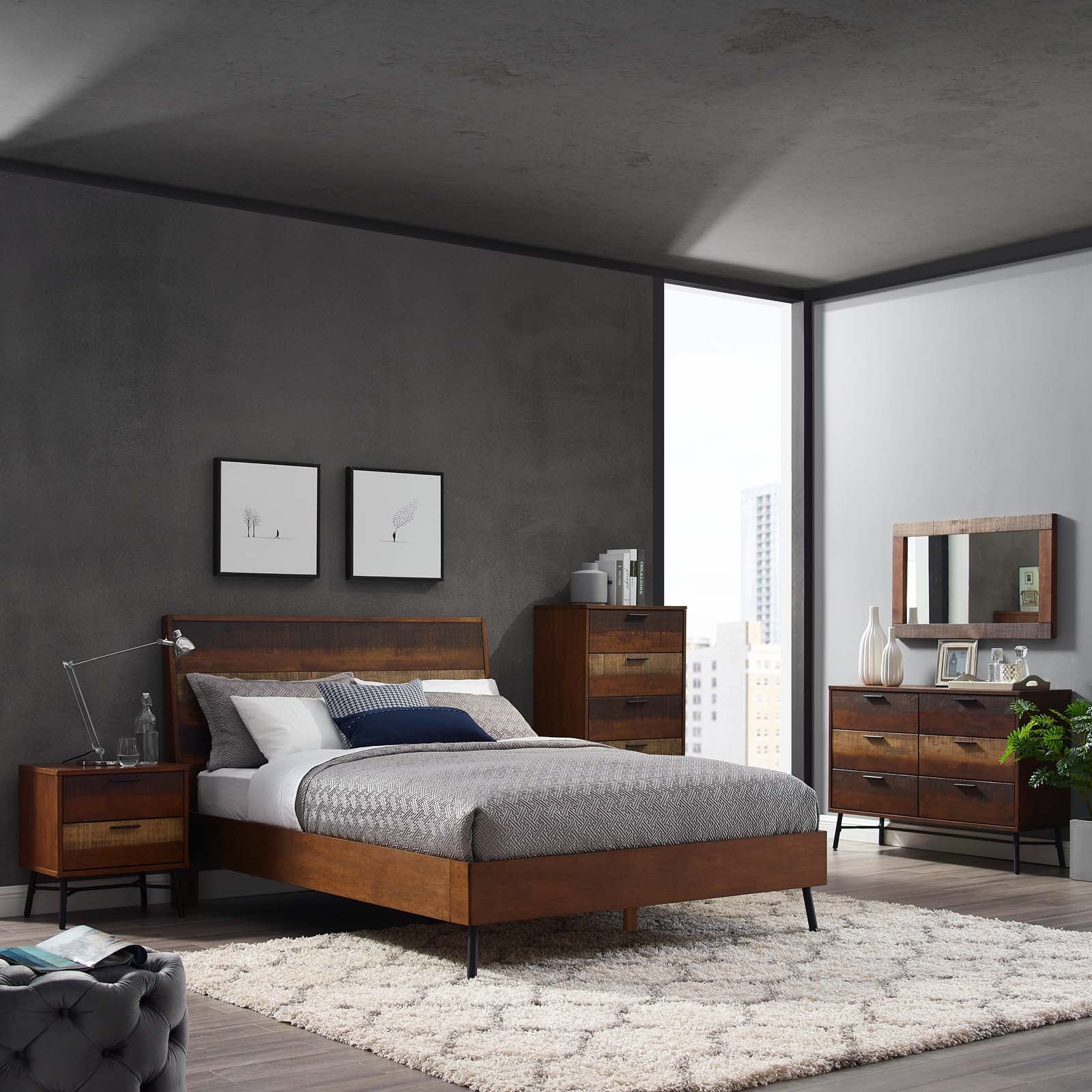 Modway Beds - Arwen Queen Rustic Wood Bed Walnut