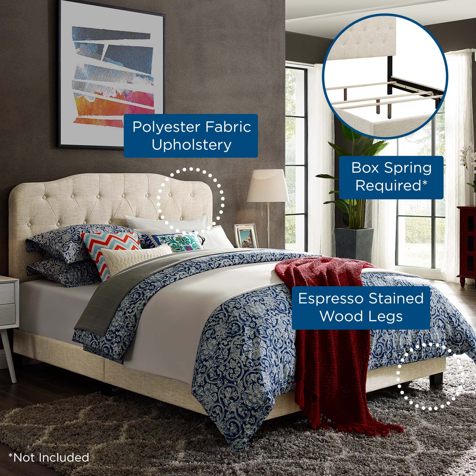 Modway Beds - Amelia Full Upholstered Fabric Bed Beige