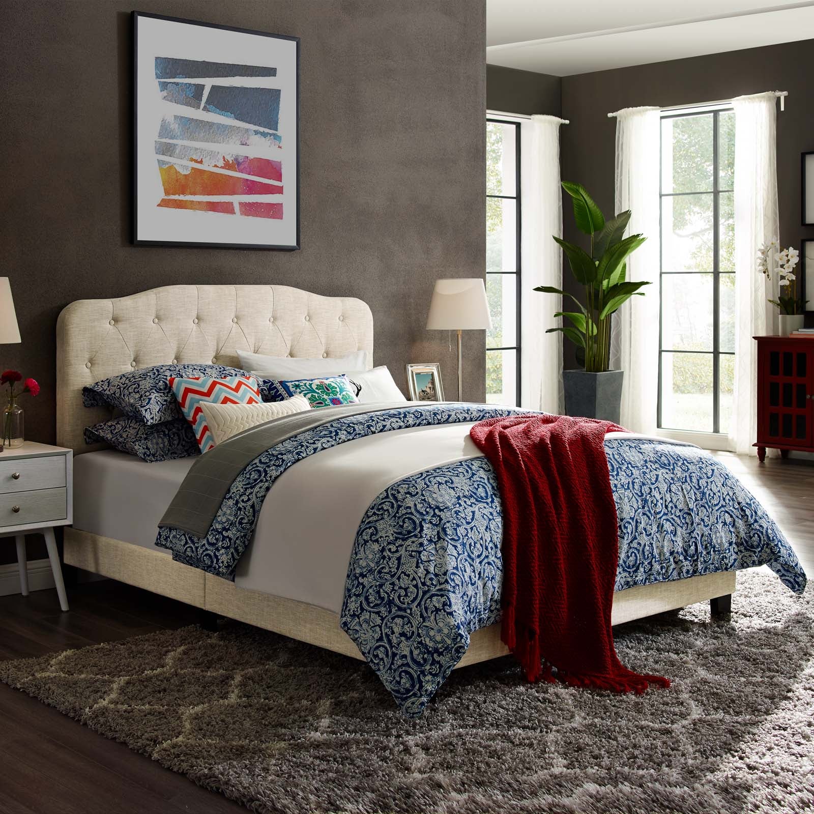 Modway Beds - Amelia Full Upholstered Fabric Bed Beige