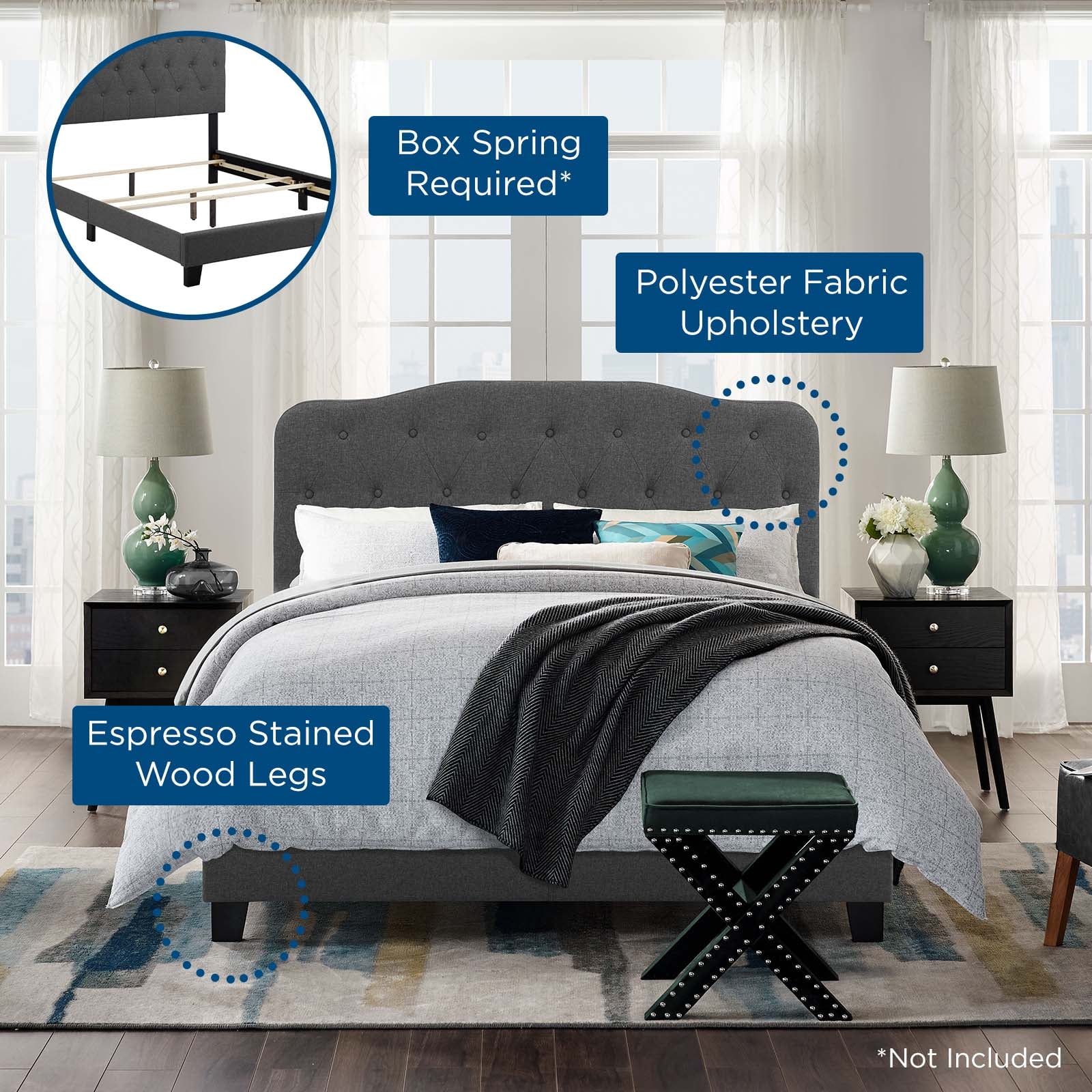 Modway Beds - Amelia Full Upholstered Fabric Bed Gray