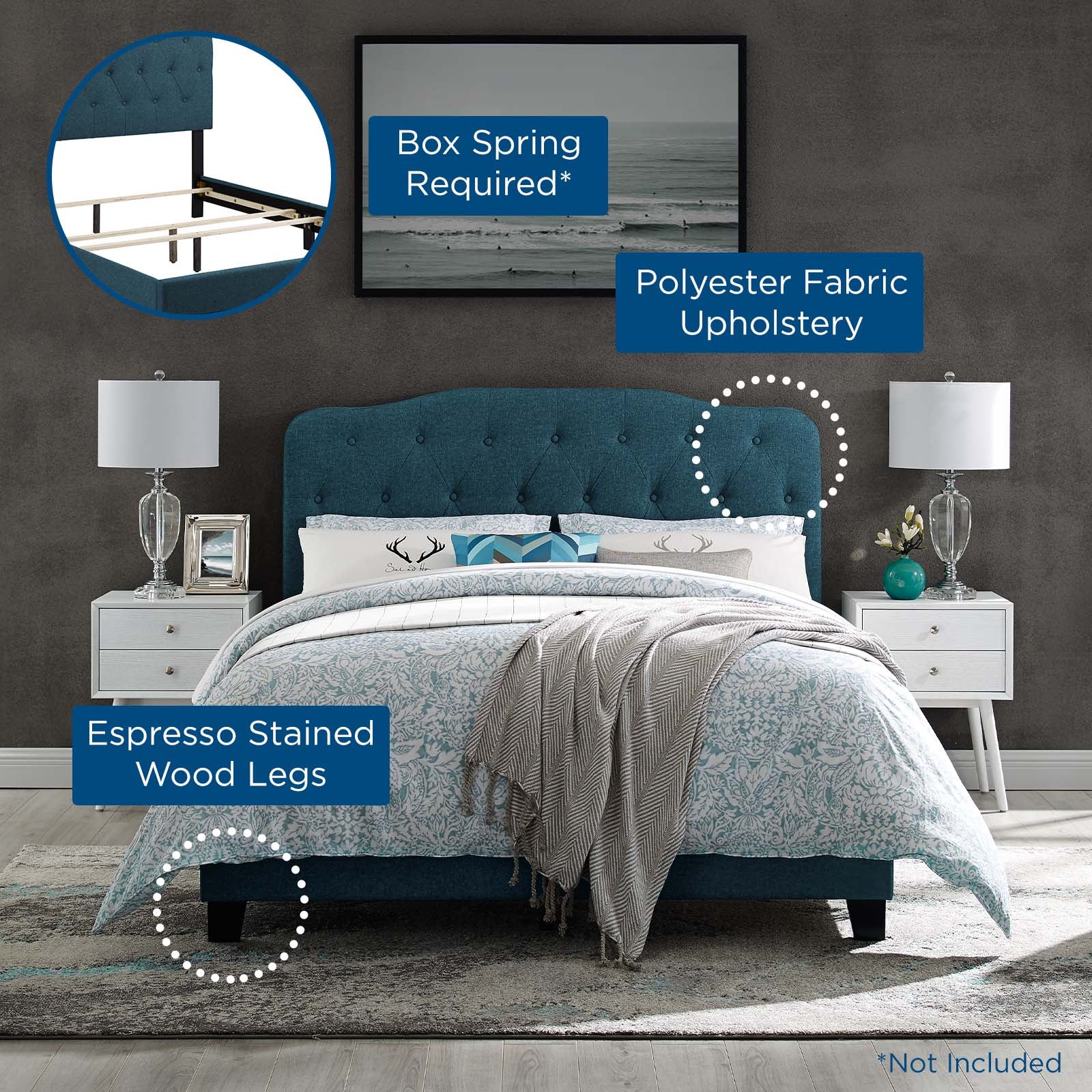 Modway Beds - Amelia Queen Upholstered Fabric Bed Azure