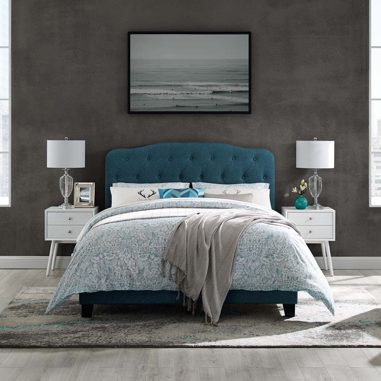 Modway Beds - Amelia Queen Upholstered Fabric Bed Azure