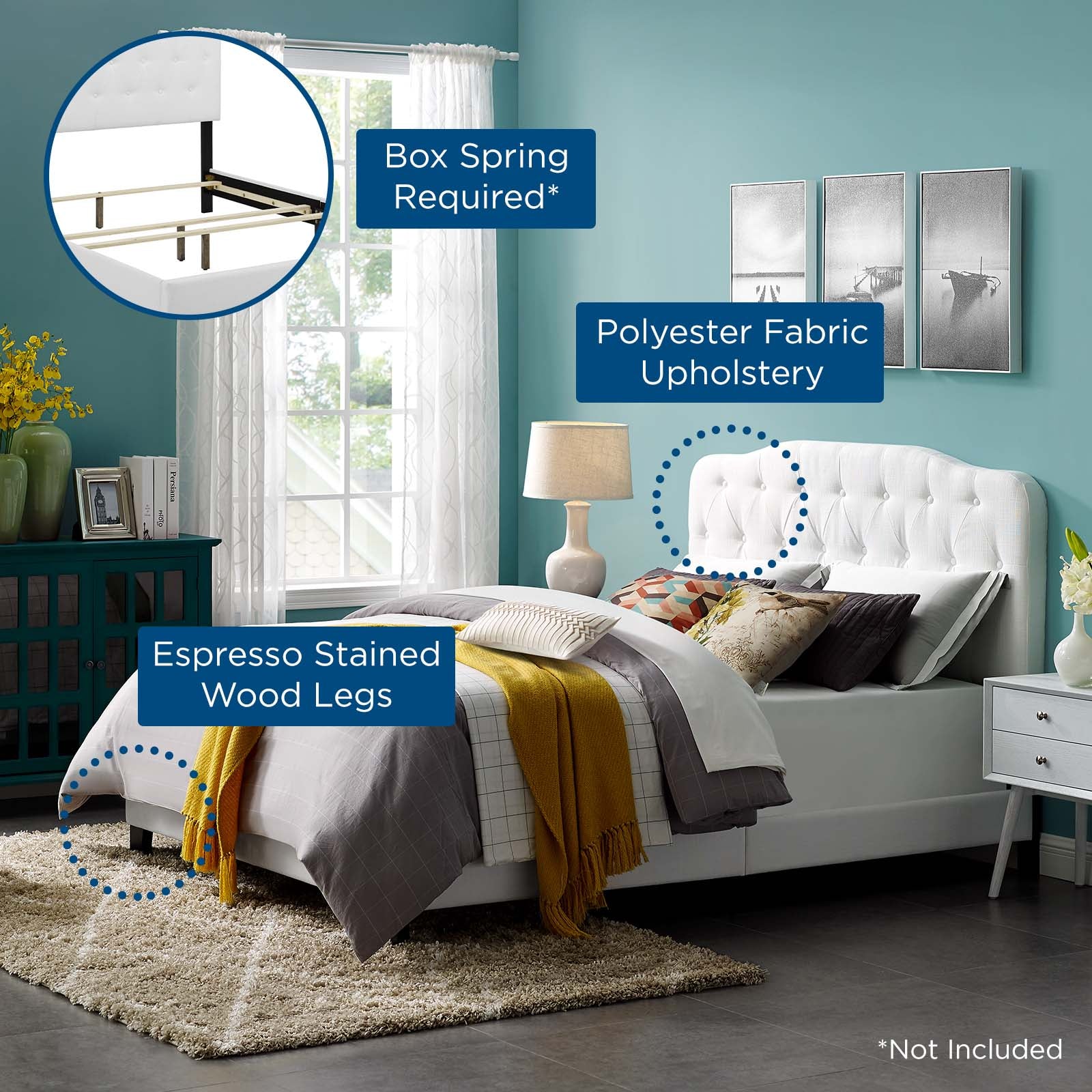 Modway Beds - Amelia King Upholstered Fabric Bed White