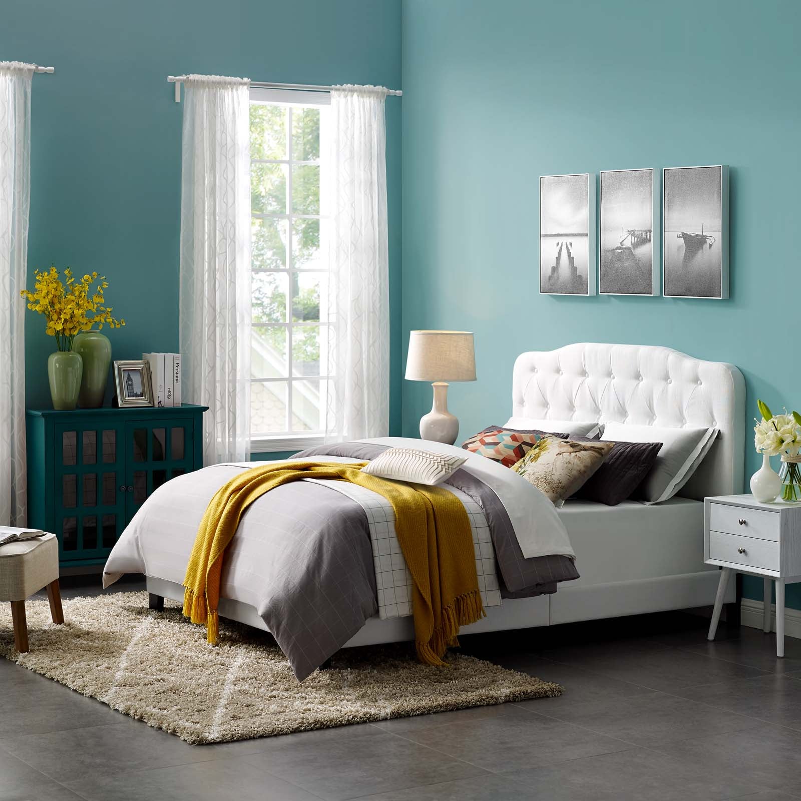 Modway Beds - Amelia King Upholstered Fabric Bed White
