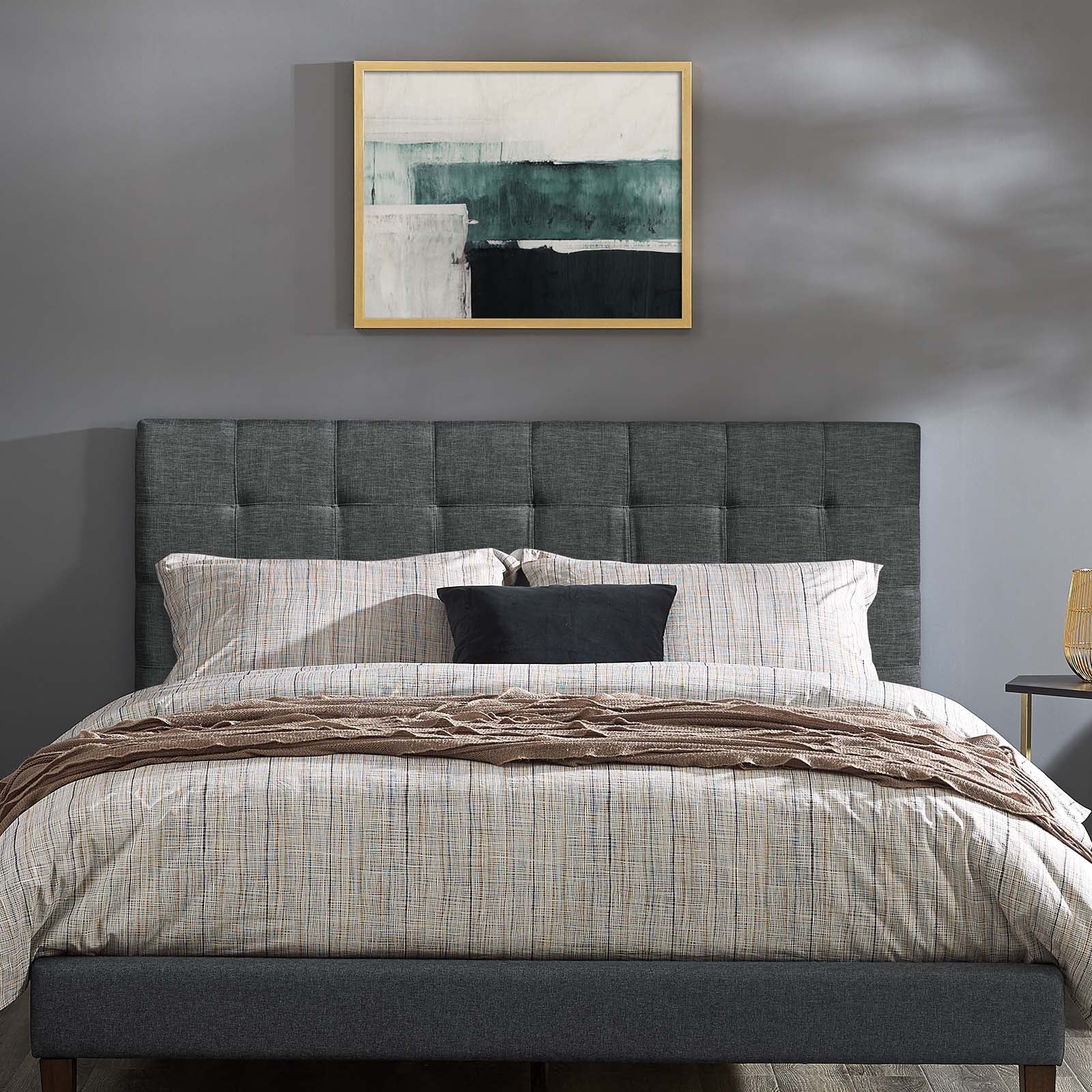 Modway Headboards - Paisley Tufted Twin Upholstered Linen Fabric Headboard Gray
