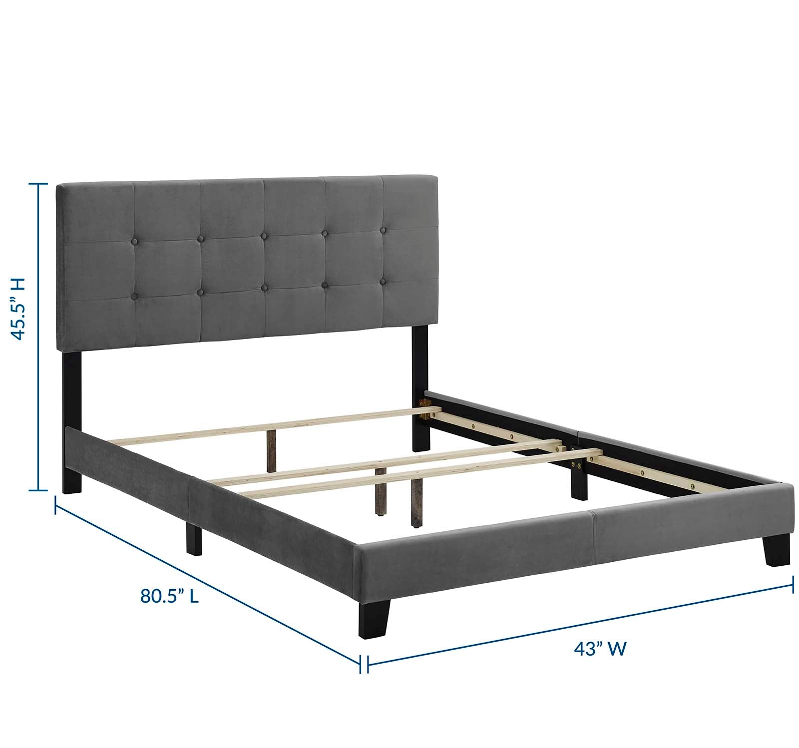 Modway Beds - Amira Twin Performance Velvet Bed Gray