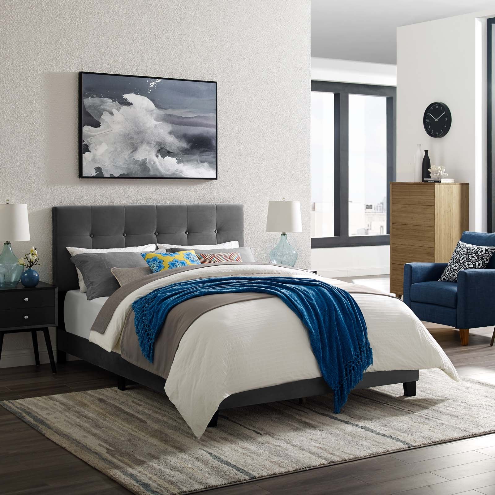 Modway Beds - Amira Twin Performance Velvet Bed Gray