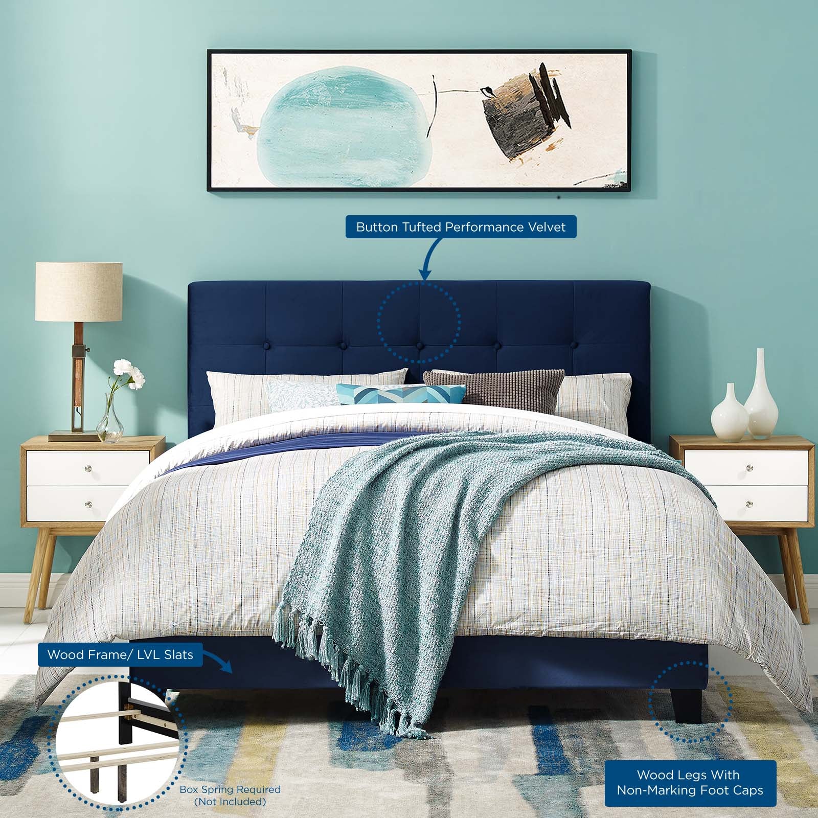 Modway Beds - Amira Twin Performance Velvet Bed Midnight Blue