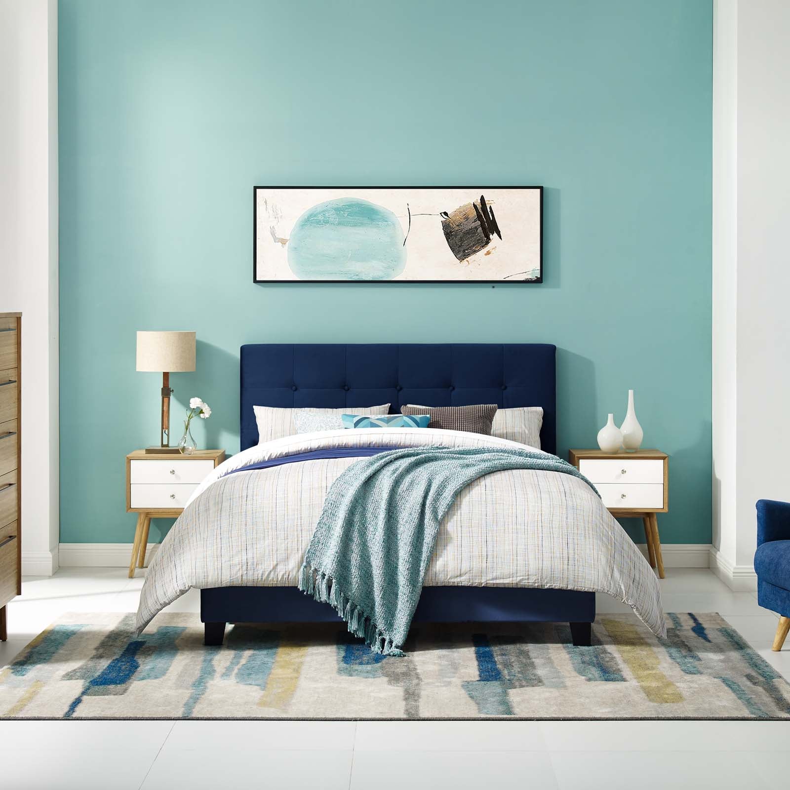 Modway Beds - Amira Twin Performance Velvet Bed Midnight Blue