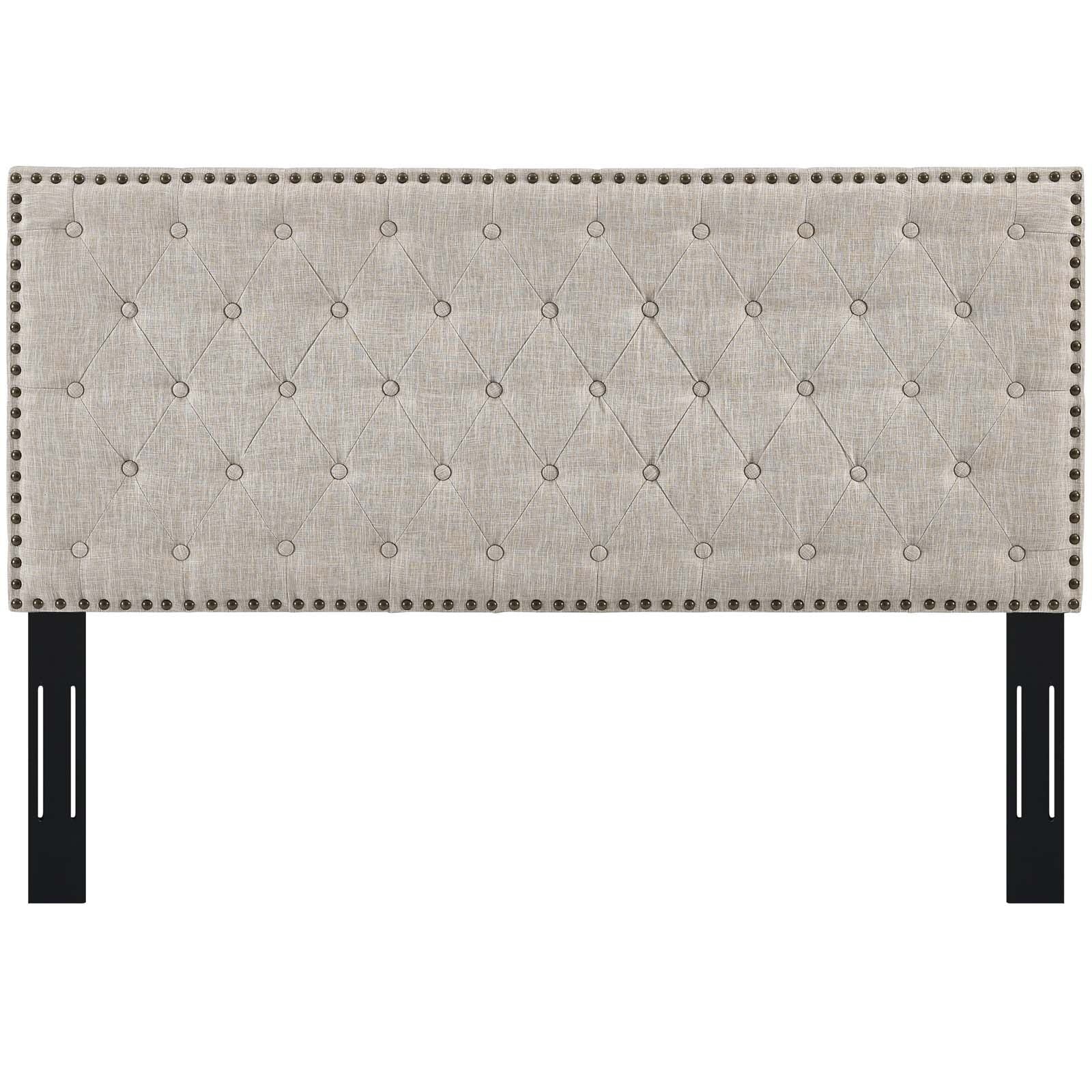Modway Headboards - Helena Tufted Twin Upholstered Linen Fabric Headboard Beige