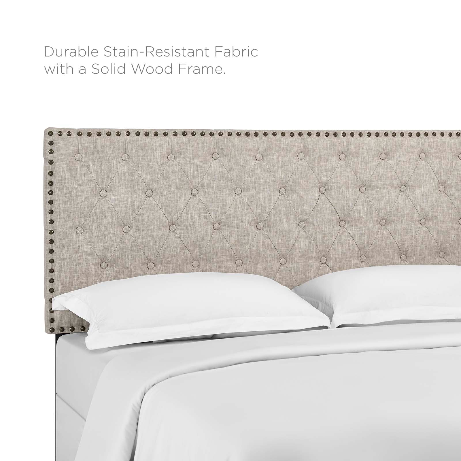 Modway Headboards - Helena Tufted Twin Upholstered Linen Fabric Headboard Beige