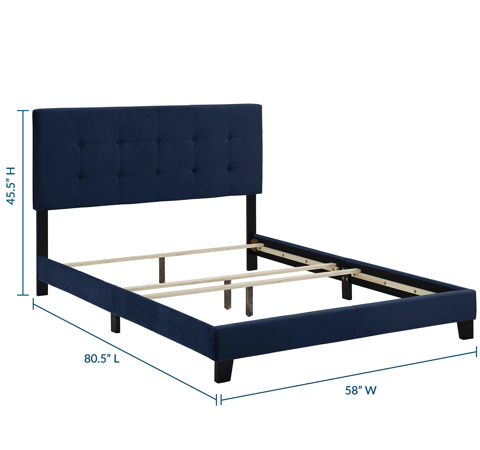 Modway Beds - Amira Full Performance Velvet Bed Midnight Blue