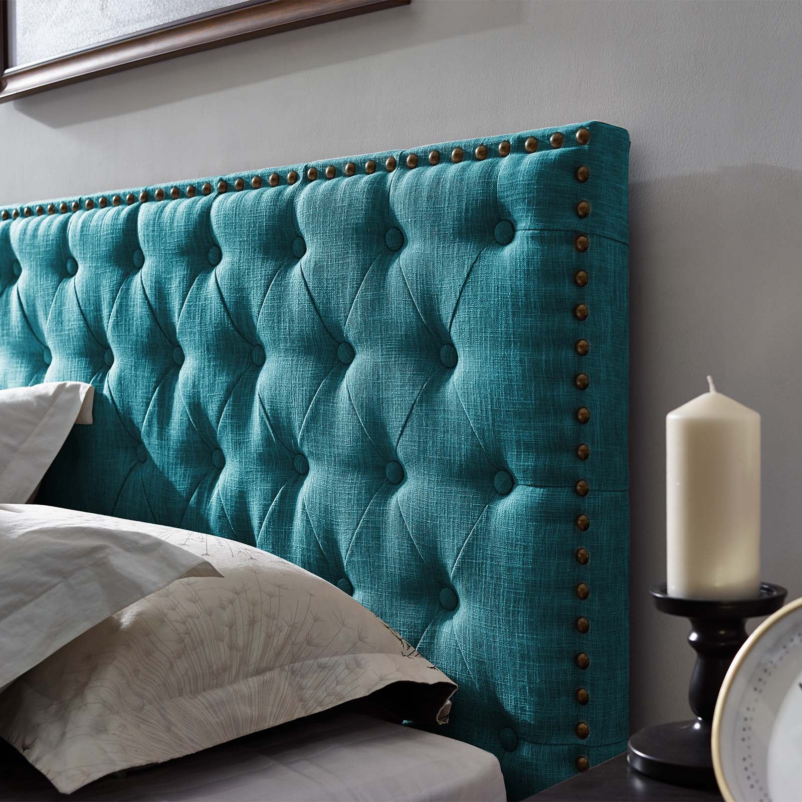Modway Headboards - Helena Tufted King and California King Upholstered Linen Fabric Headboard Teal
