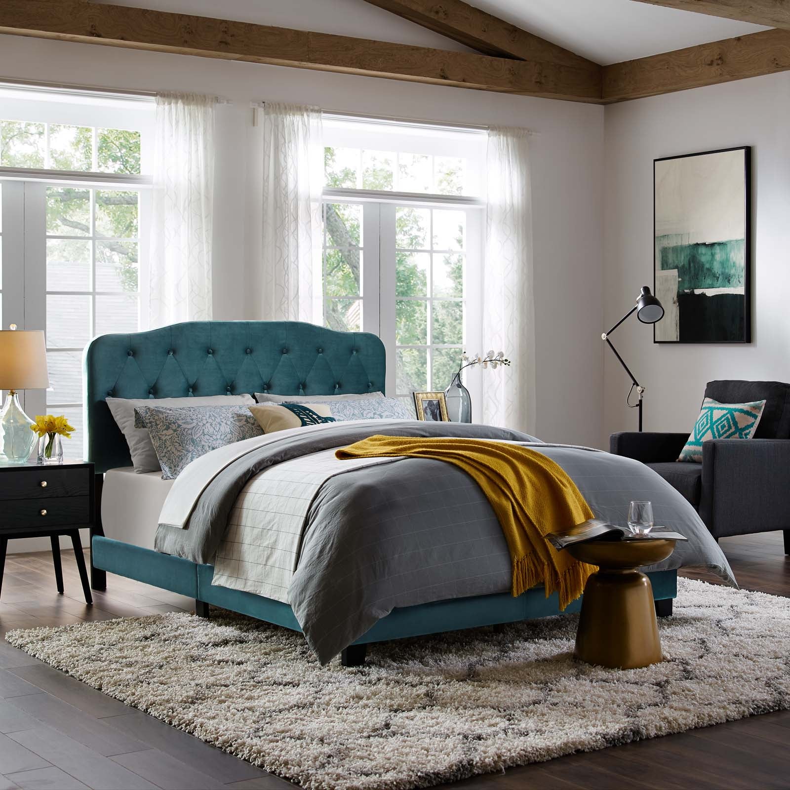 Modway Beds - Amelia Full Performance Velvet Bed Sea Blue