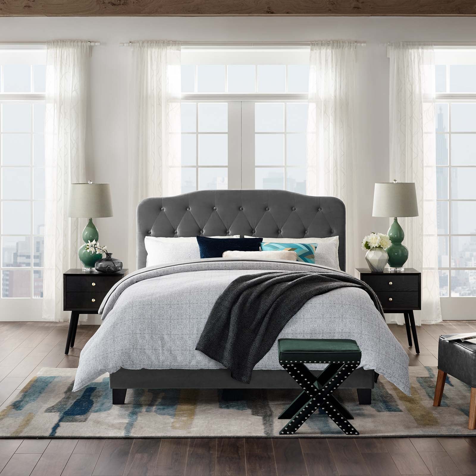 Modway Beds - Amelia Queen Performance Velvet Bed Gray