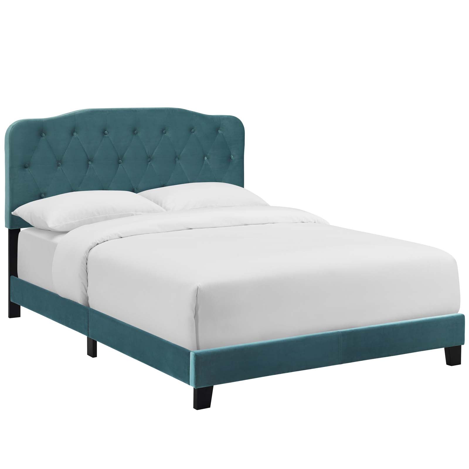 Modway Beds - Amelia-Queen-Performance-Velvet-Bed-Sea-Blue