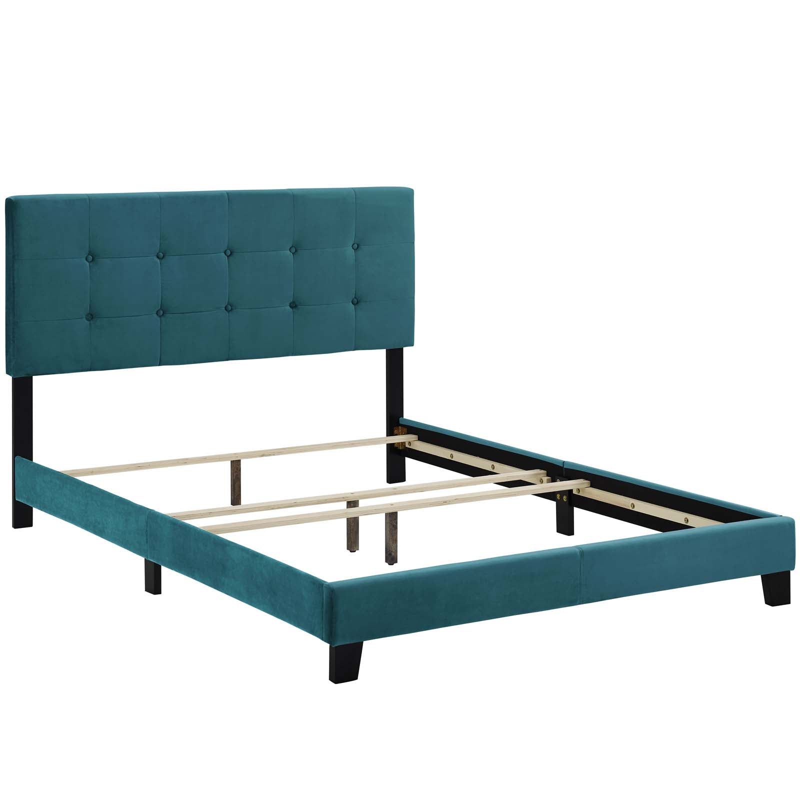 Modway Beds - Amira Performance Velvet Queen Bed Sea Blue