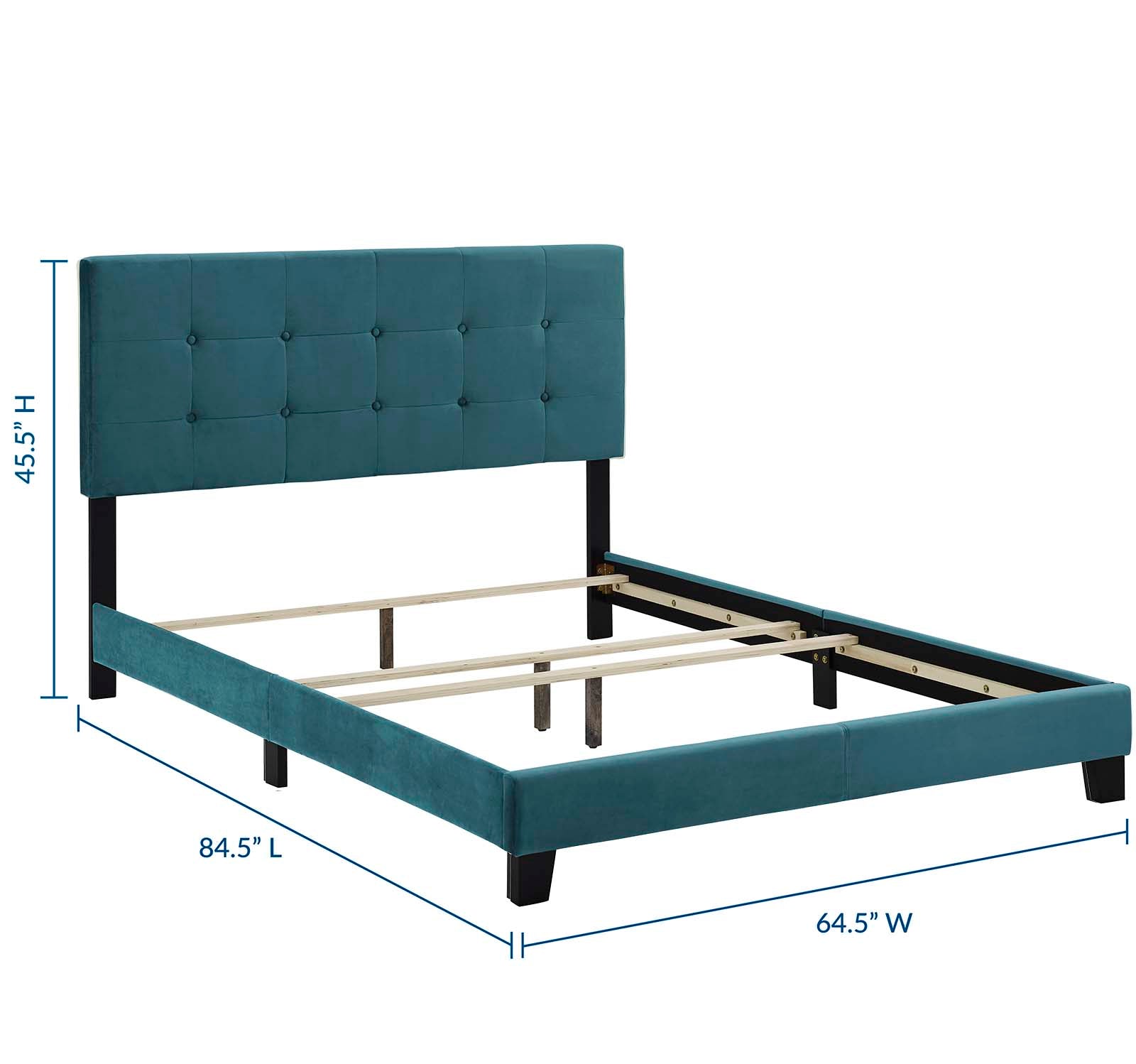 Modway Beds - Amira Performance Velvet Queen Bed Sea Blue