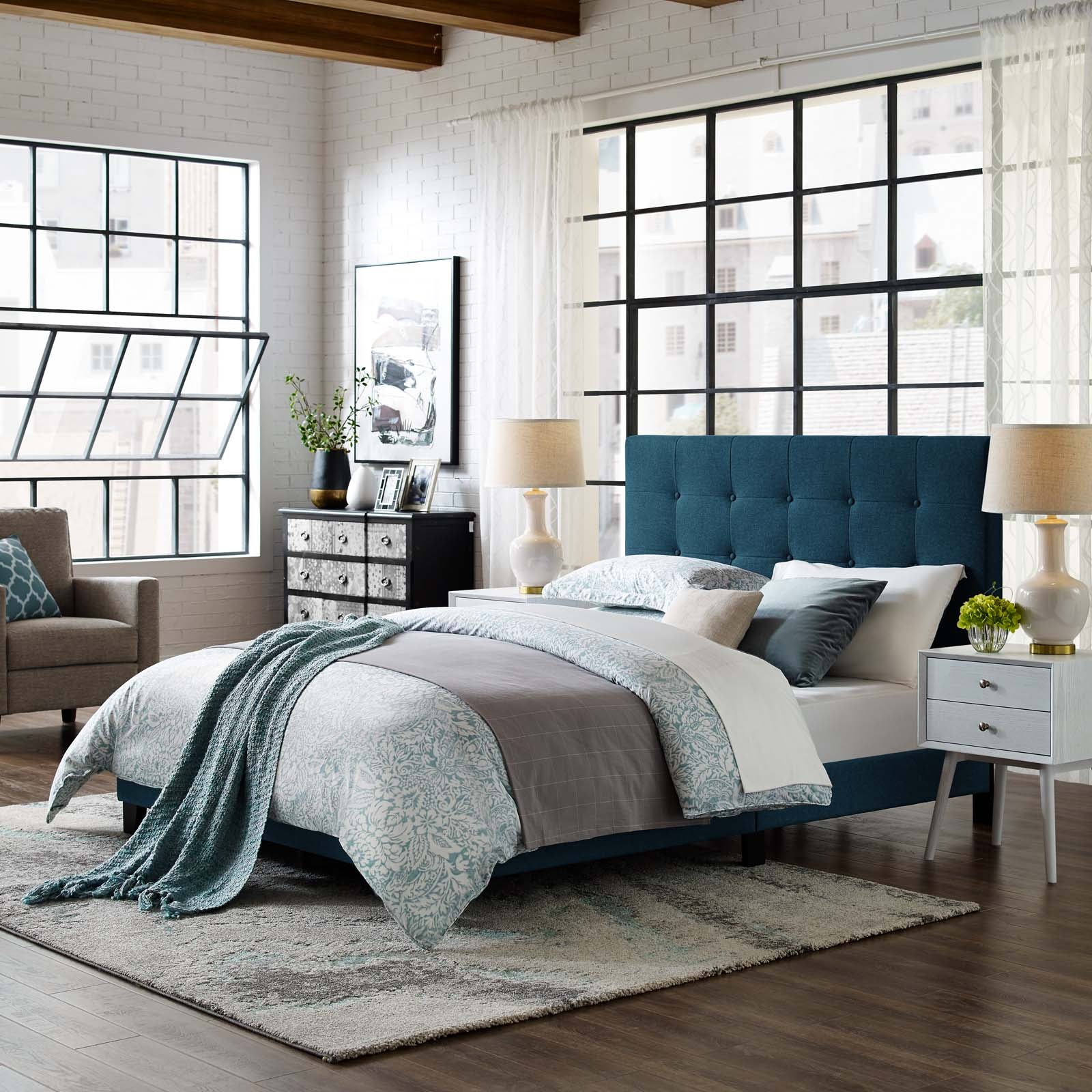 Modway Beds - Melanie Twin Tufted Button Upholstered Fabric Platform Bed Azure