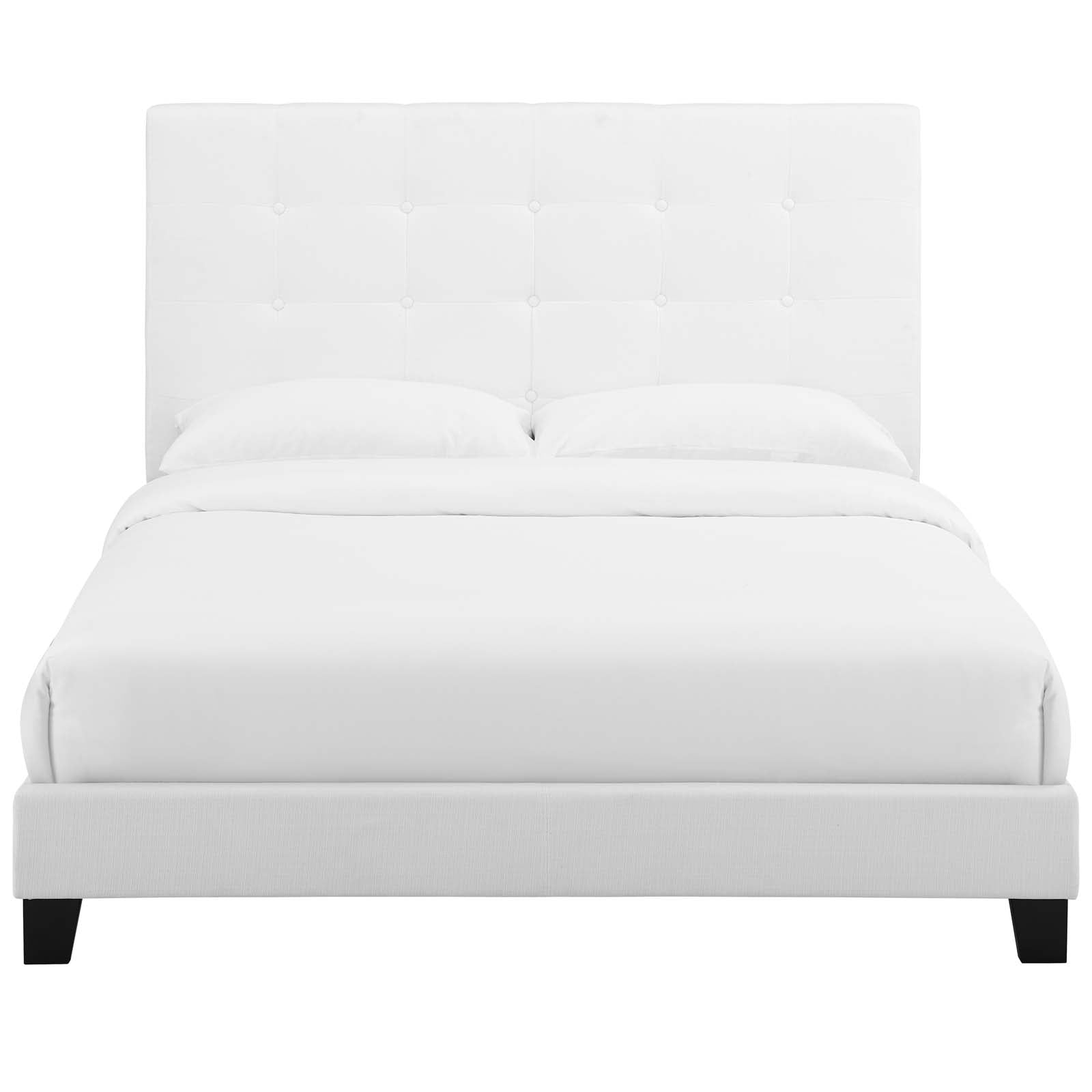 Modway Beds - Melanie Twin Tufted Button Upholstered Fabric Platform Bed White