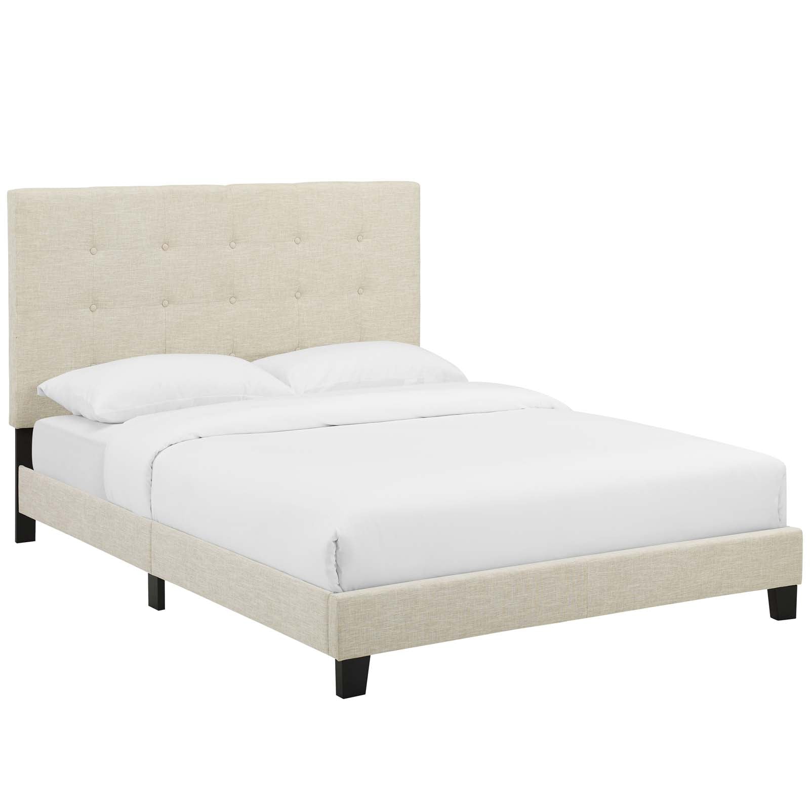 Modway Beds - Melanie Queen Tufted Button Upholstered Fabric Platform Bed Beige