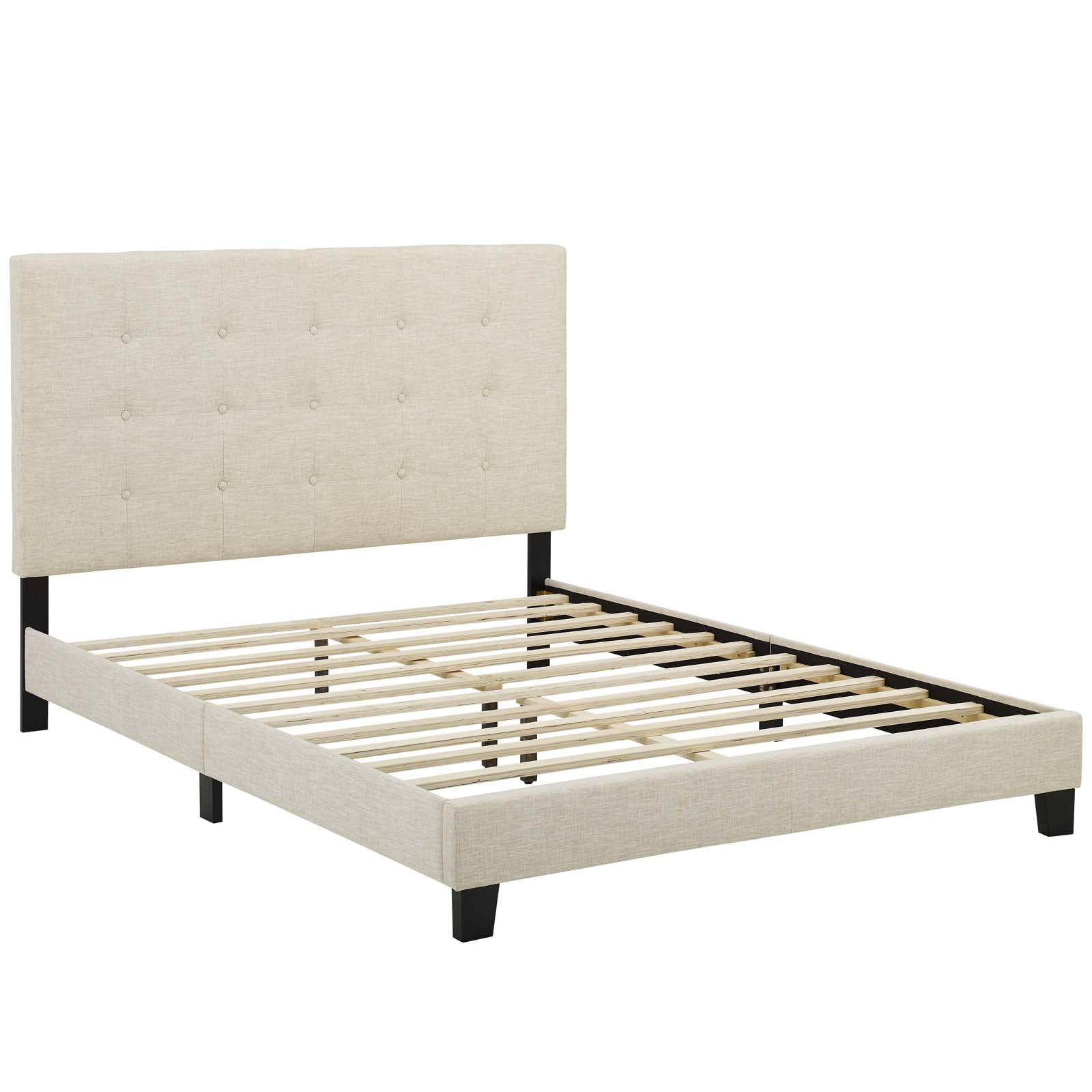 Modway Beds - Melanie Queen Tufted Button Upholstered Fabric Platform Bed Beige