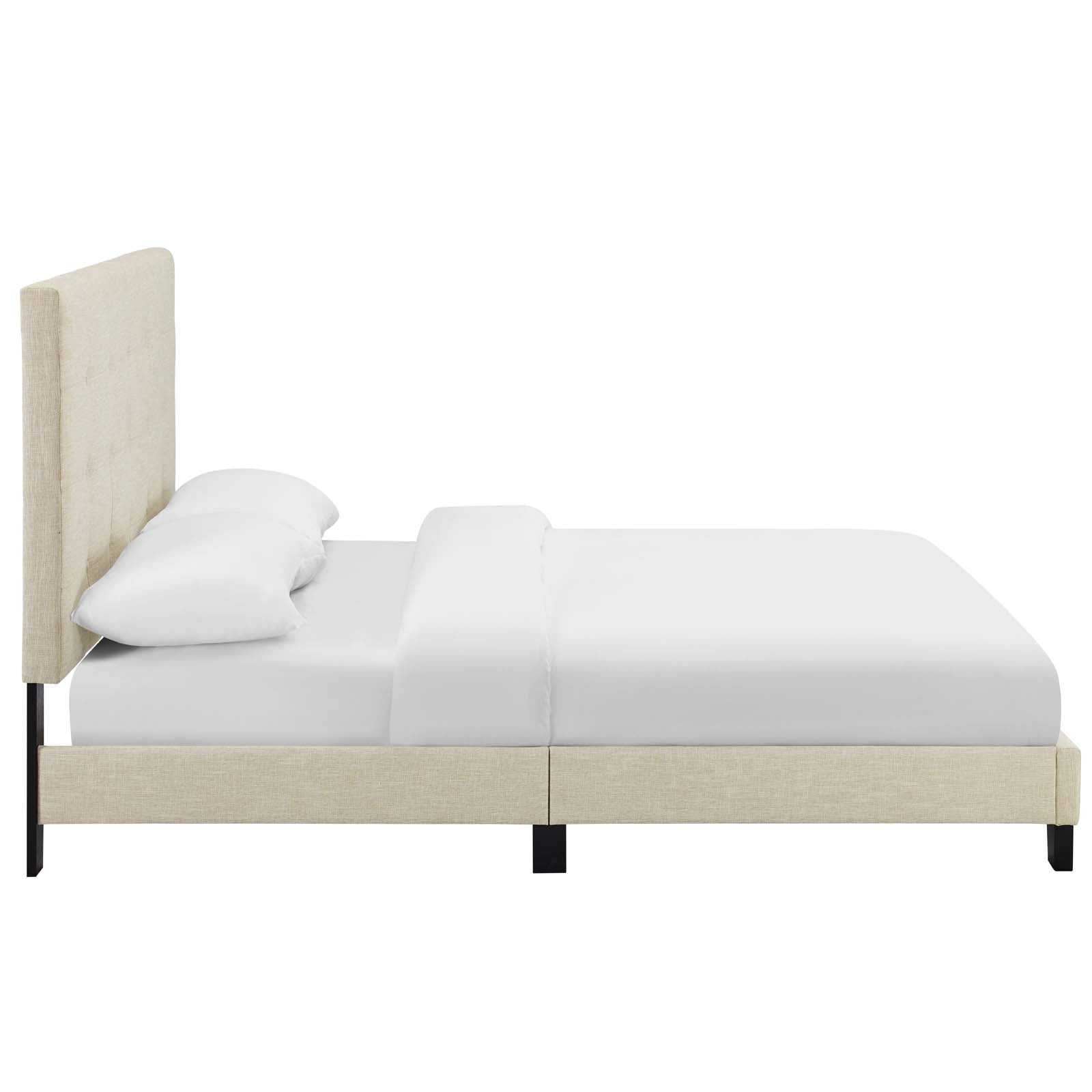 Modway Beds - Melanie Queen Tufted Button Upholstered Fabric Platform Bed Beige